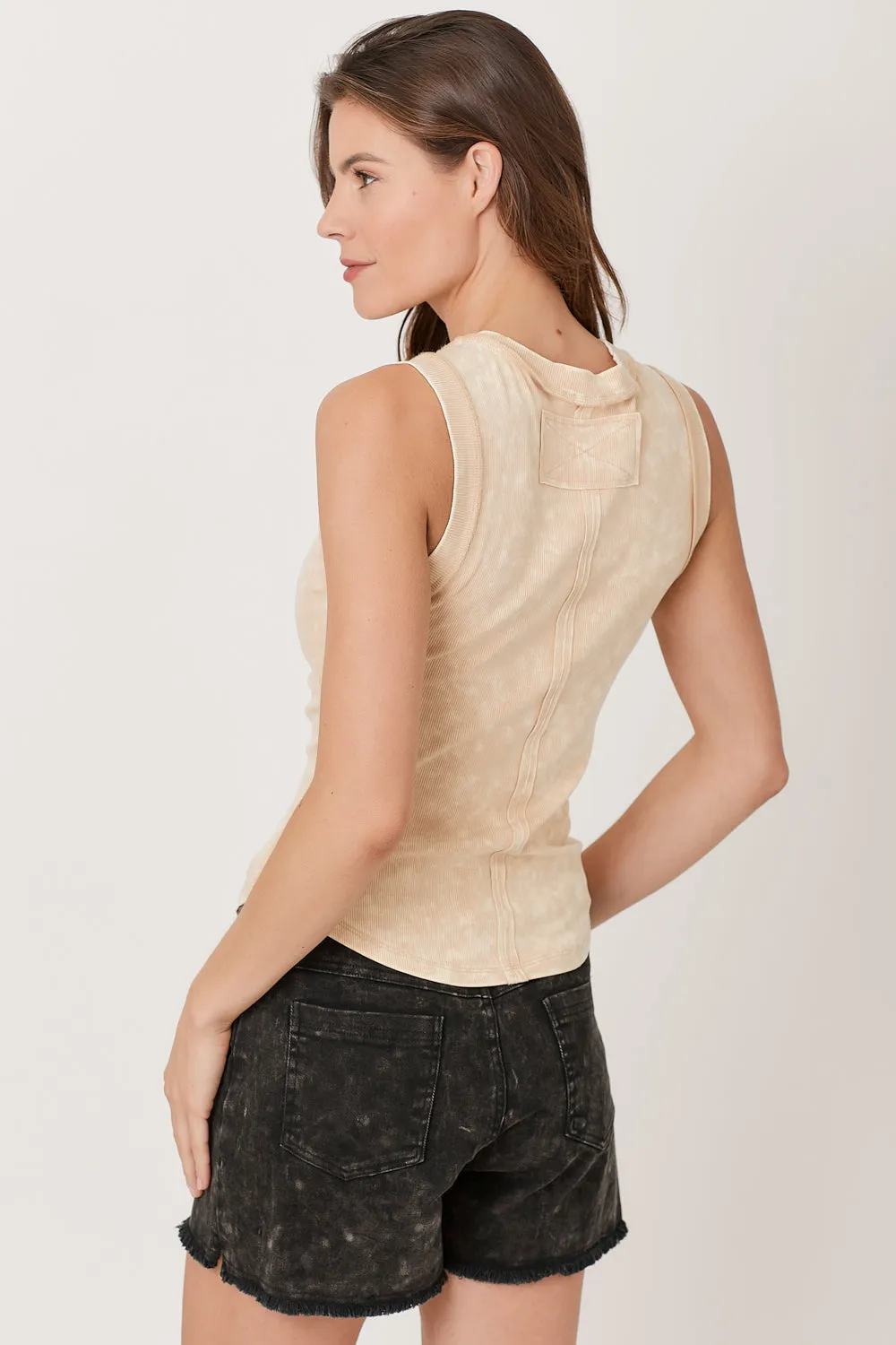 Urban Sporty Timeless Apparel Exposed Seam Ribbed Tank | Washed Pale Blue, Almond