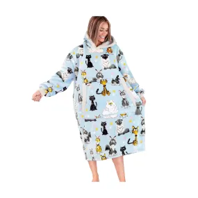 Lazy One Cattitude Blanket Hoodie - Light Blue Street Style Vibe product tweed warmth