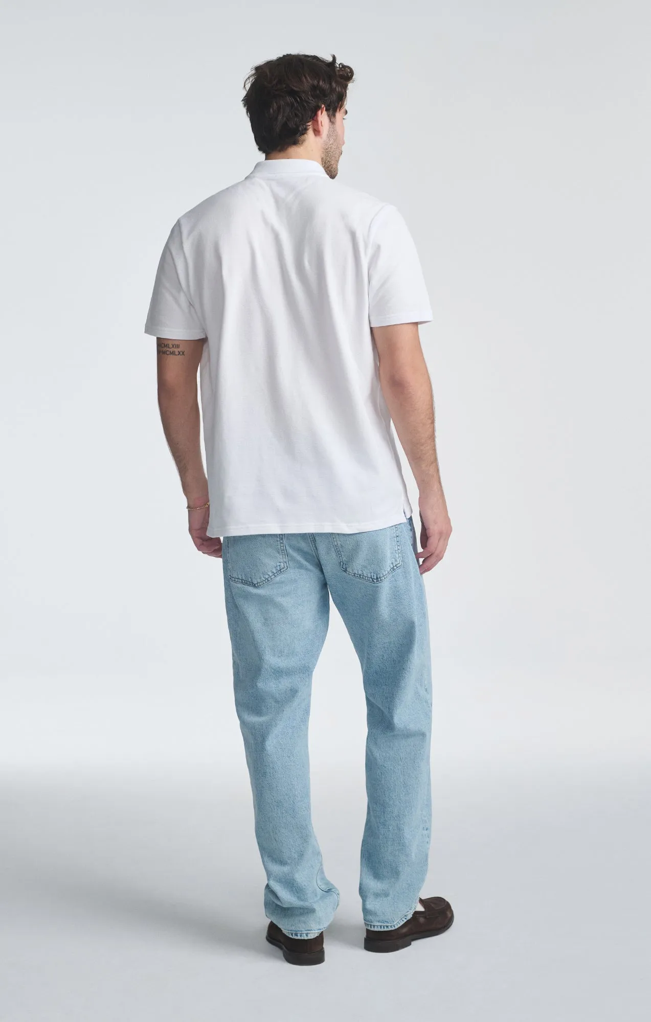 Layered Sleeve Cuffs QUARTER ZIP POLO SHIRT IN WHITE