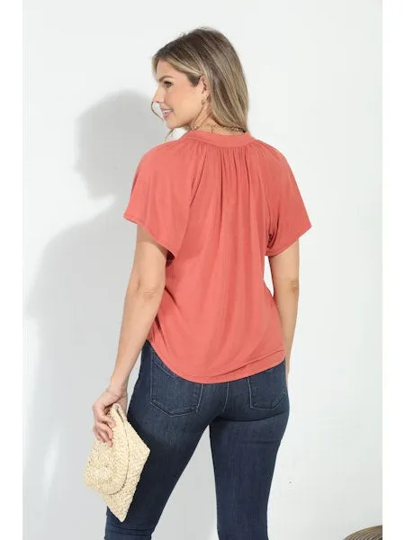 Street Casual Timeless Wear SPLIT NECK SS TOP