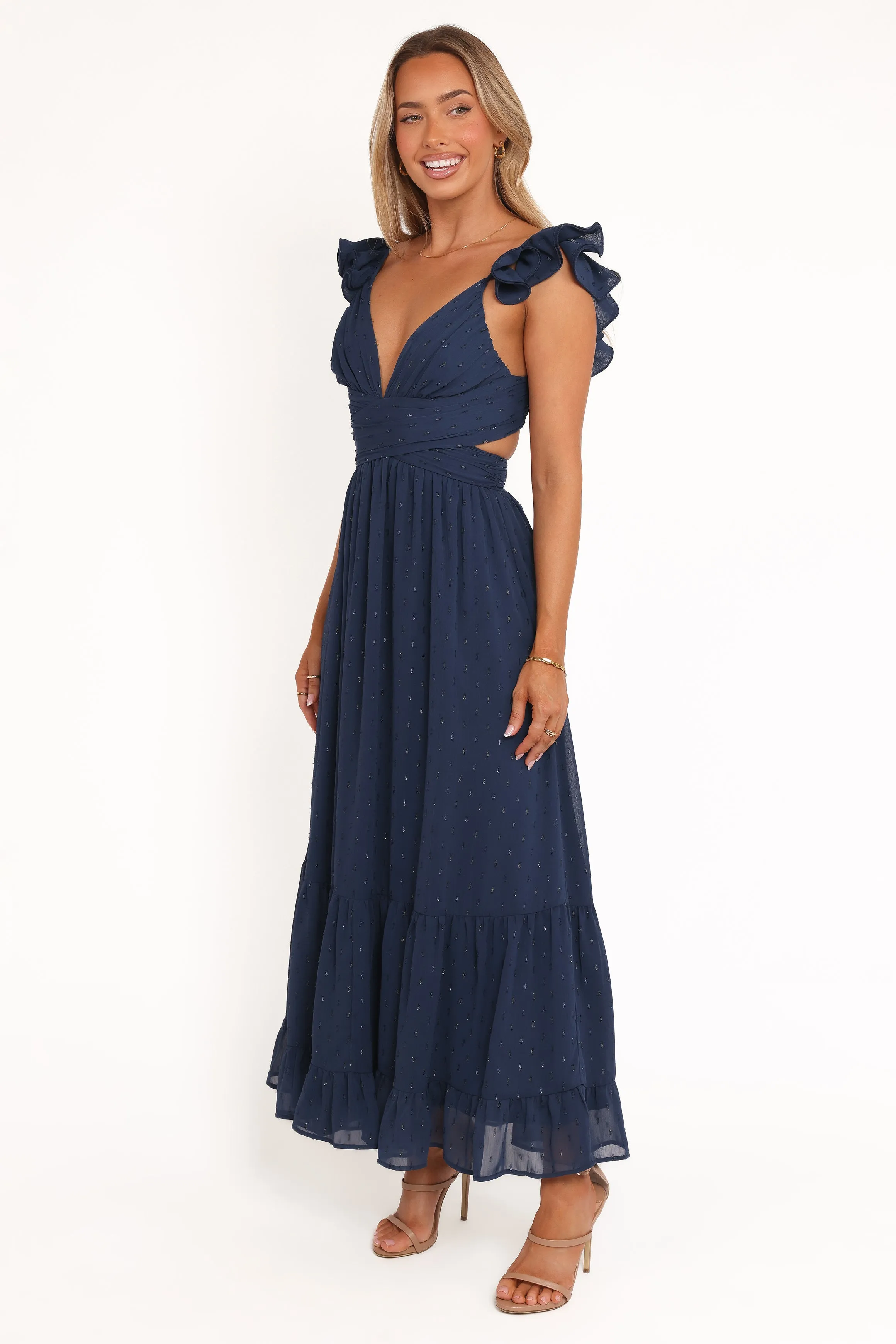 Harmony Maxi Dress - Navy Button-Cuff knee-length