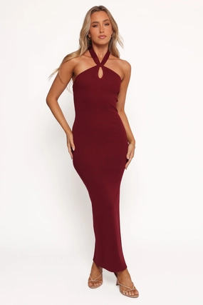 Comfortable Layering Nessa Midi Dress - Dark Cherry
