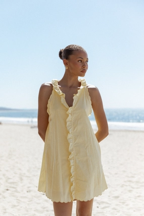 Cassandra Ruffle Mini Dress - Butter Yellow Layered Design Soft Profile