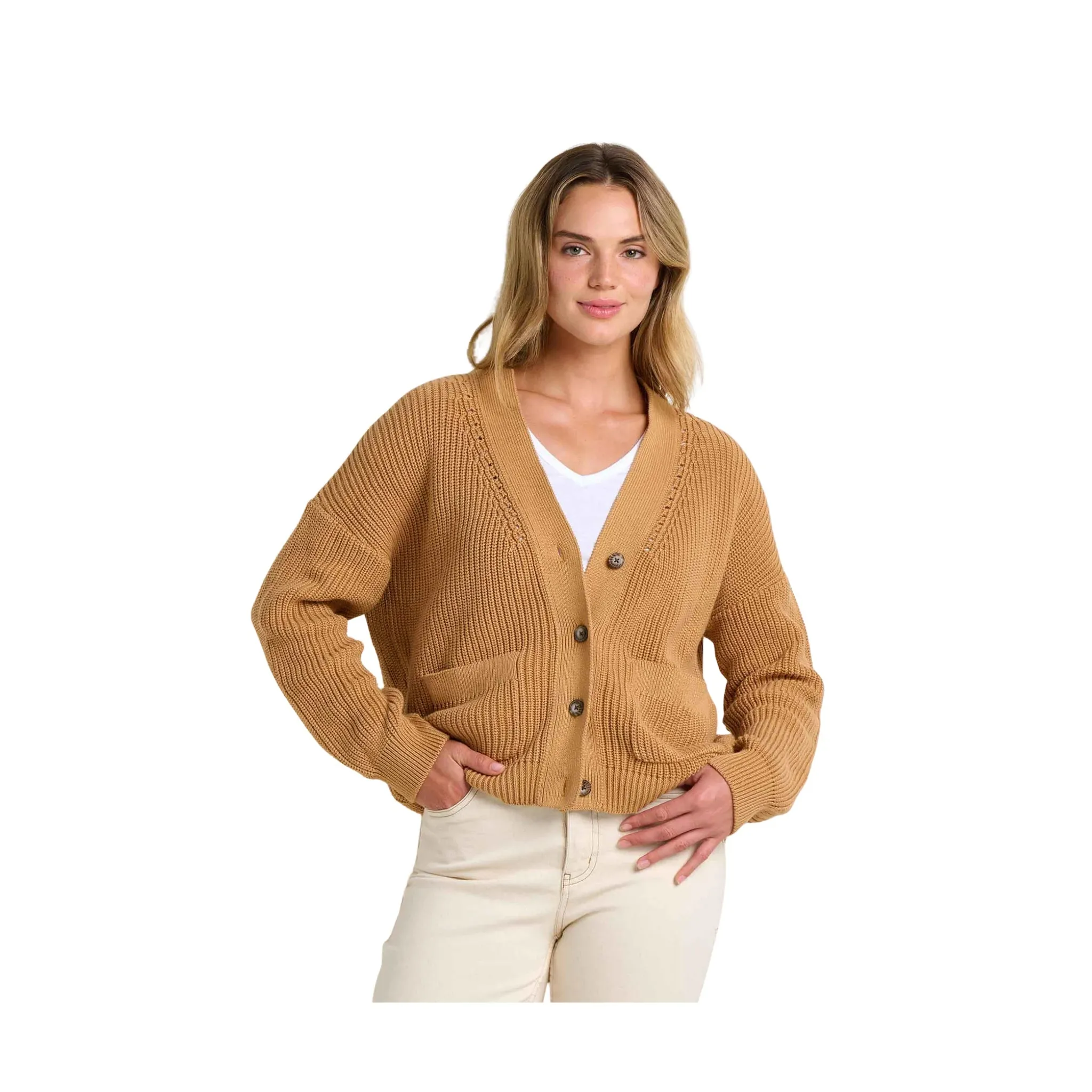 Toad & Co Women's Bianca Shaker Cardigan - Camel Seasonal Trend scarf accents