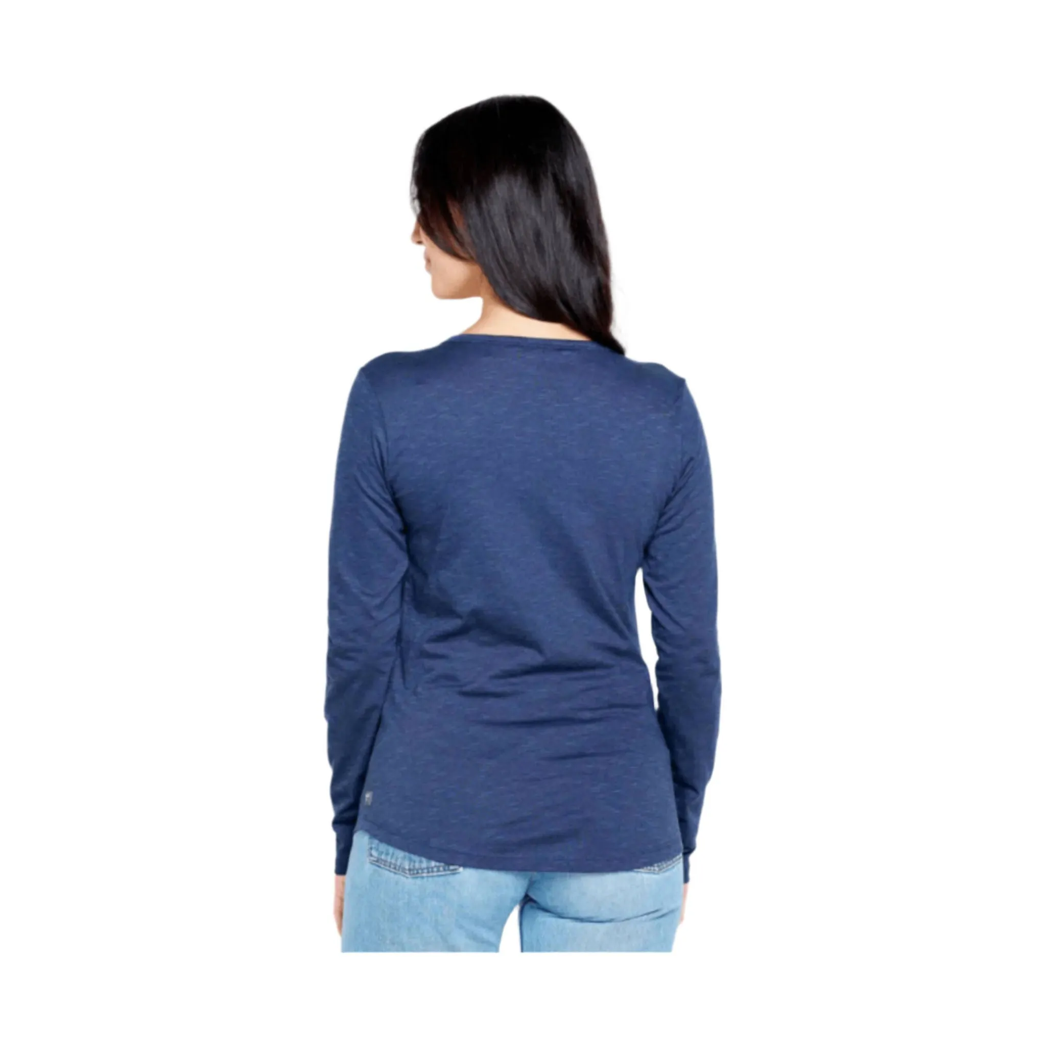 Toad & Co Women's Marley Long Sleeve V Neck Tee - True Navy Flexible Waistband Adaptation