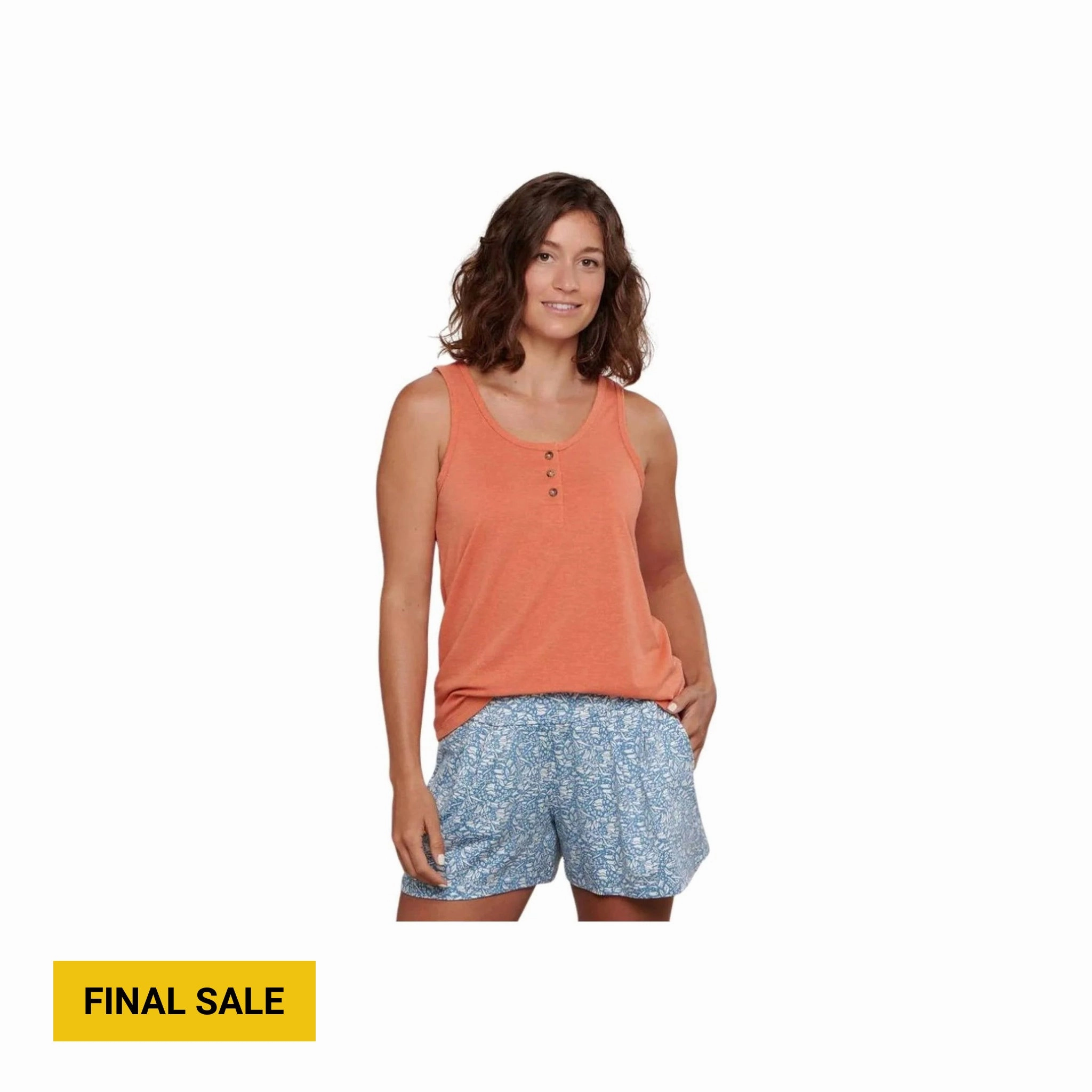 Ergonomic Shoulder Shape SlimFit Toad & Co Women's Piru Henley Tank - Dreamsicle