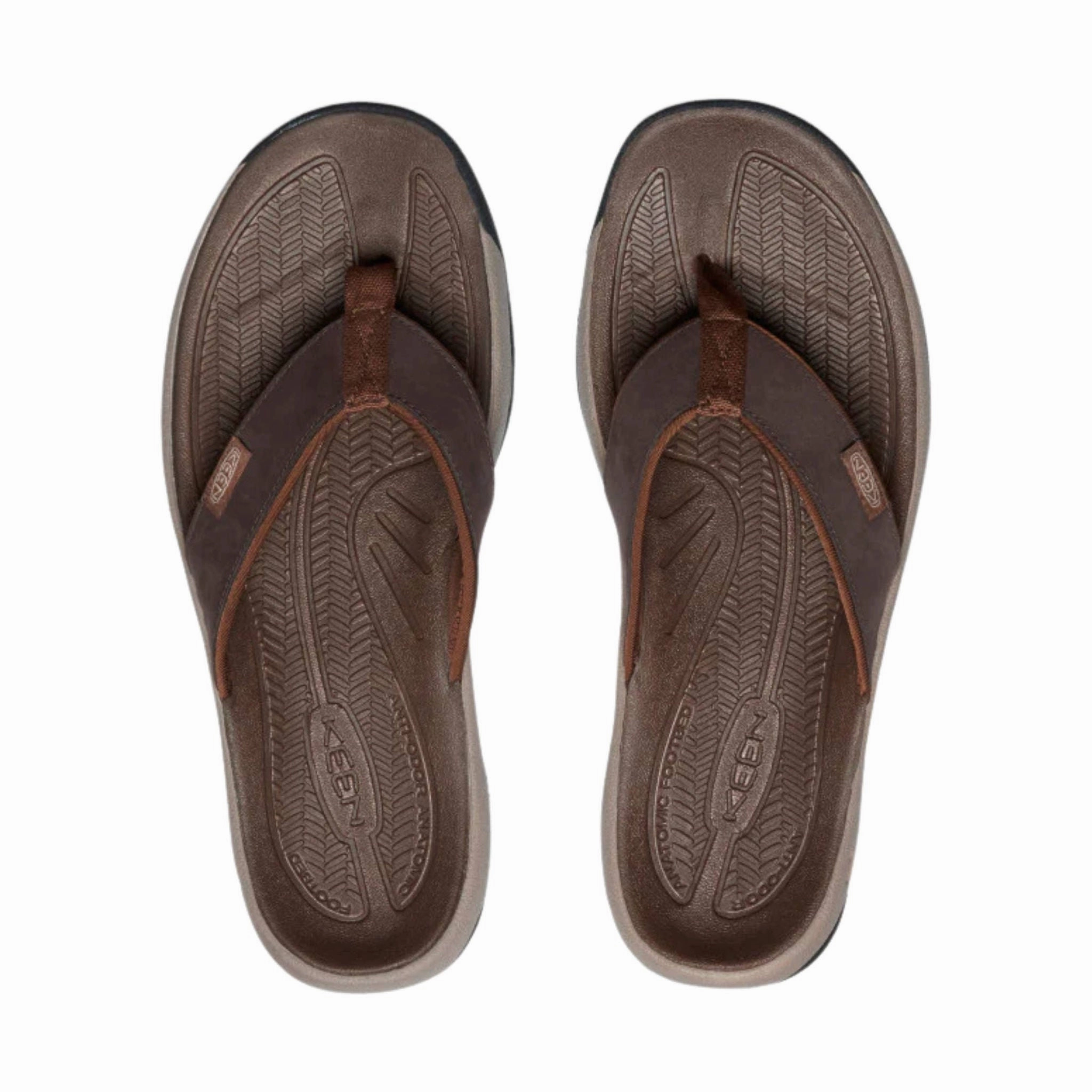 KEEN Men's Kona Leather Flip Flop - Java/Dark Earth Look Sharp