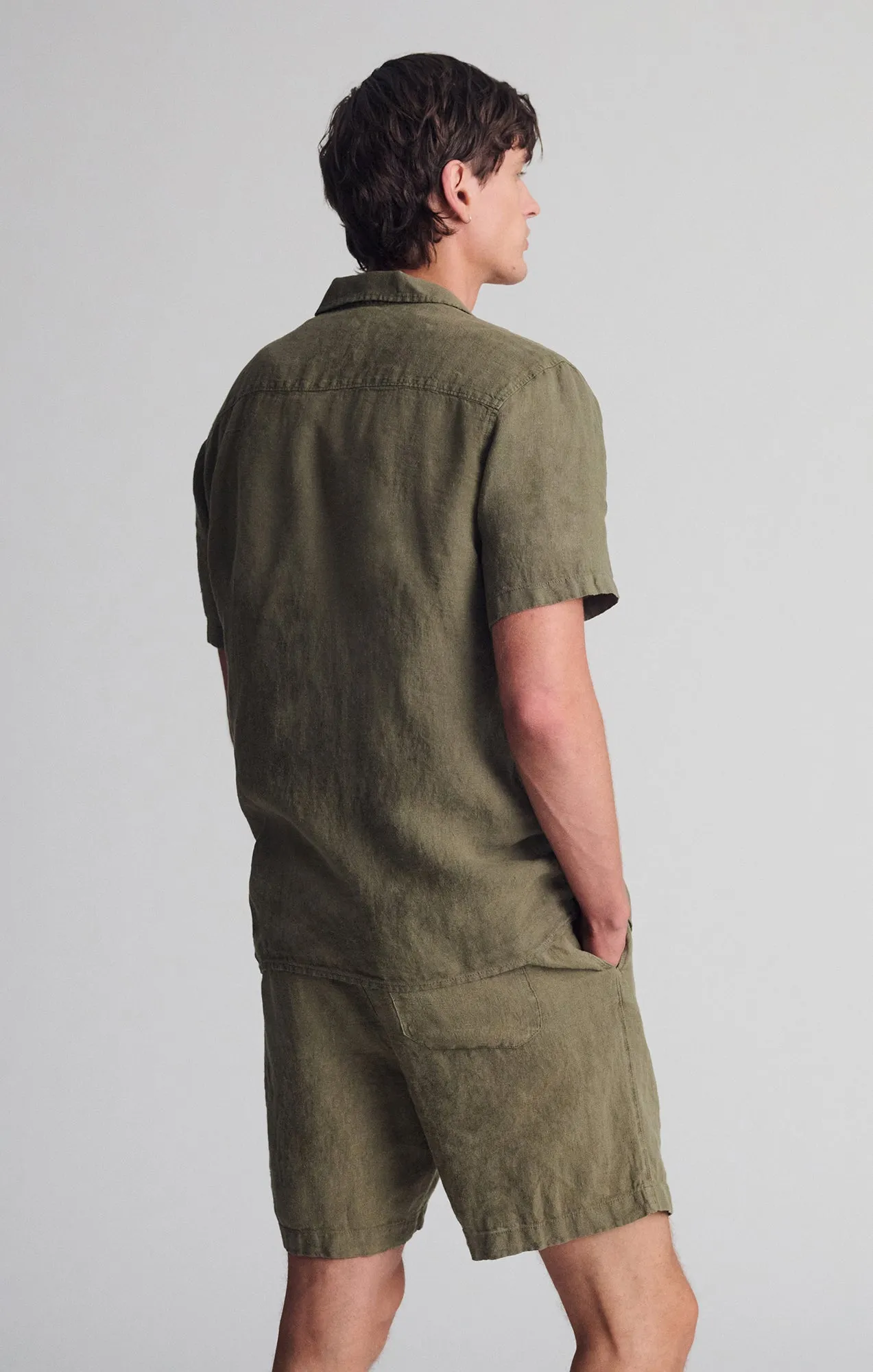 LINEN SHORT SLEEVE SHIRT IN KALAMATA Travel Friendly Non Static Finish