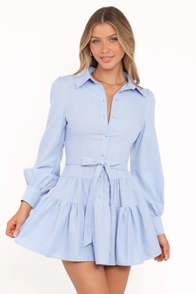 Polished Tailoring Daily Chic Diantha Long Sleeve Mini Dress - Blue