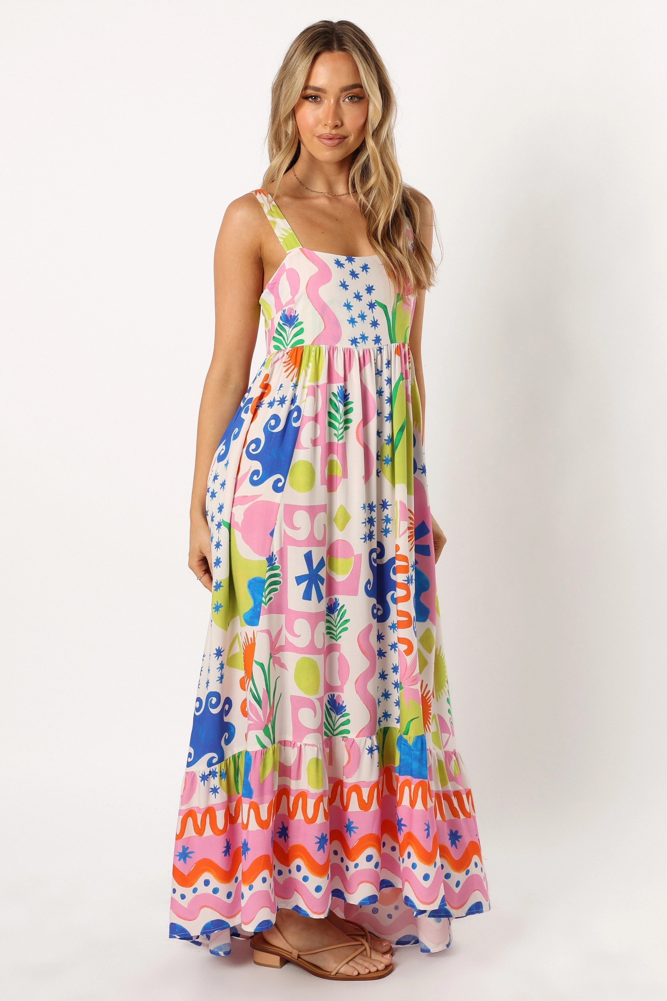 Greer Maxi Dress - Mercedes Print Side Ruching Sleek Wear