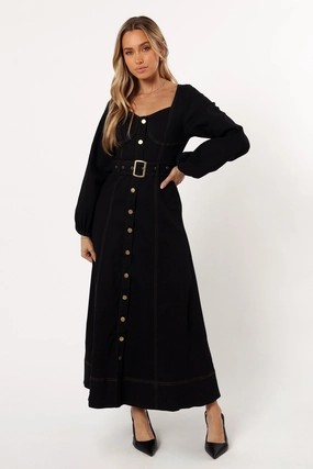 Cozy Tones Versatile Touch Mateo Long Sleeve Denim Dress - Black