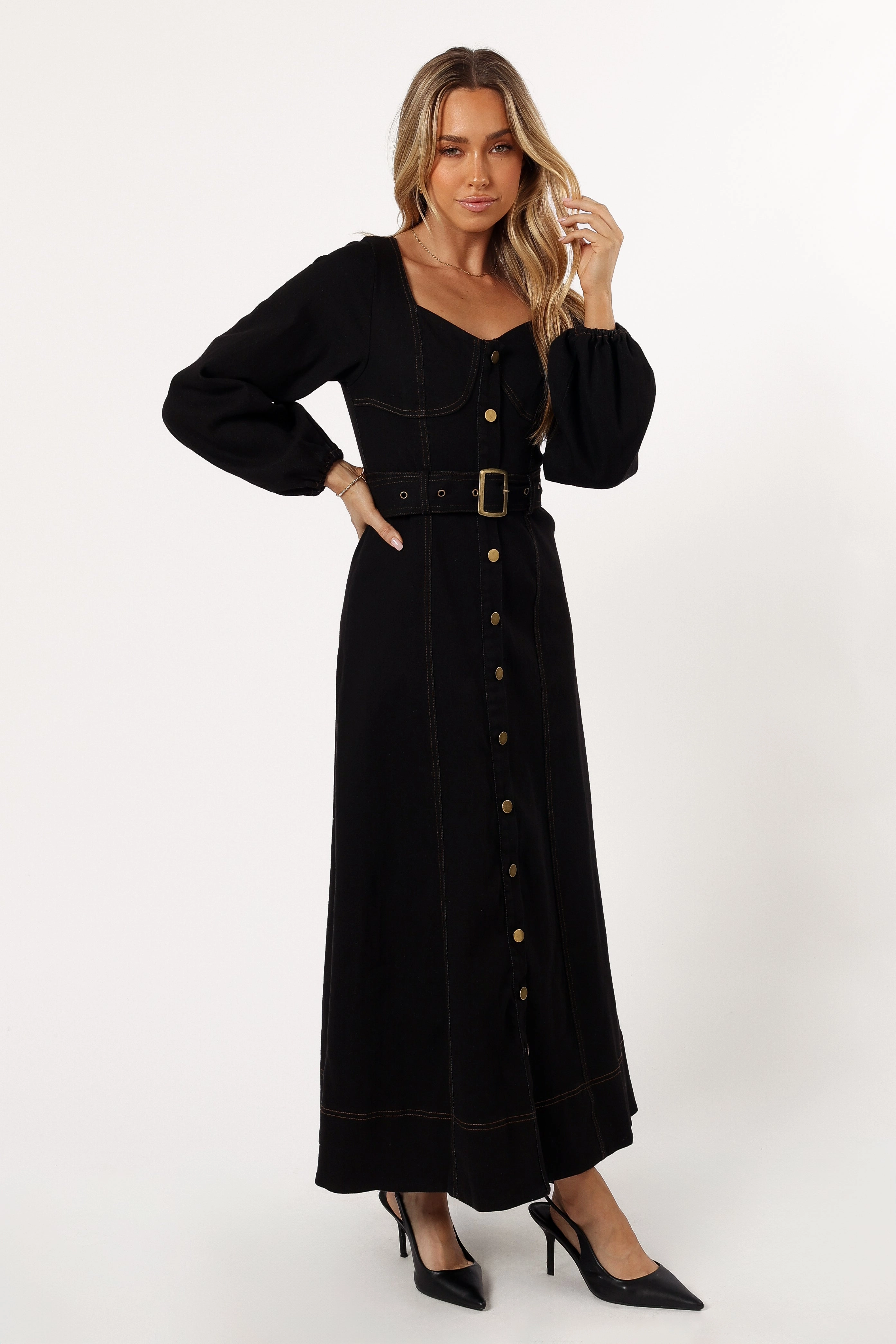 Chic Tone Mateo Long Sleeve Denim Dress - Black