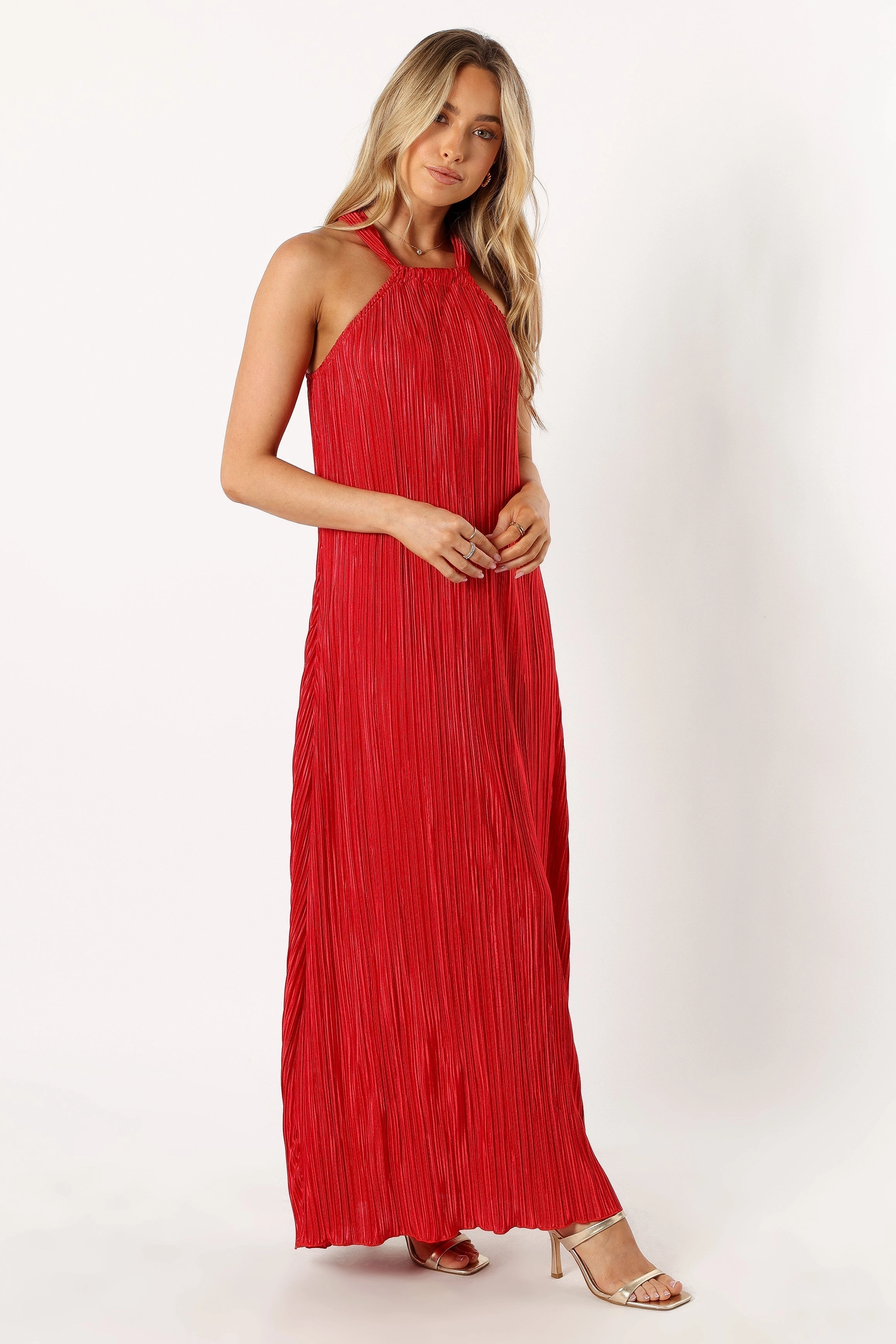 Perfect Waist Melody Plisse Halter Maxi Dress - Red