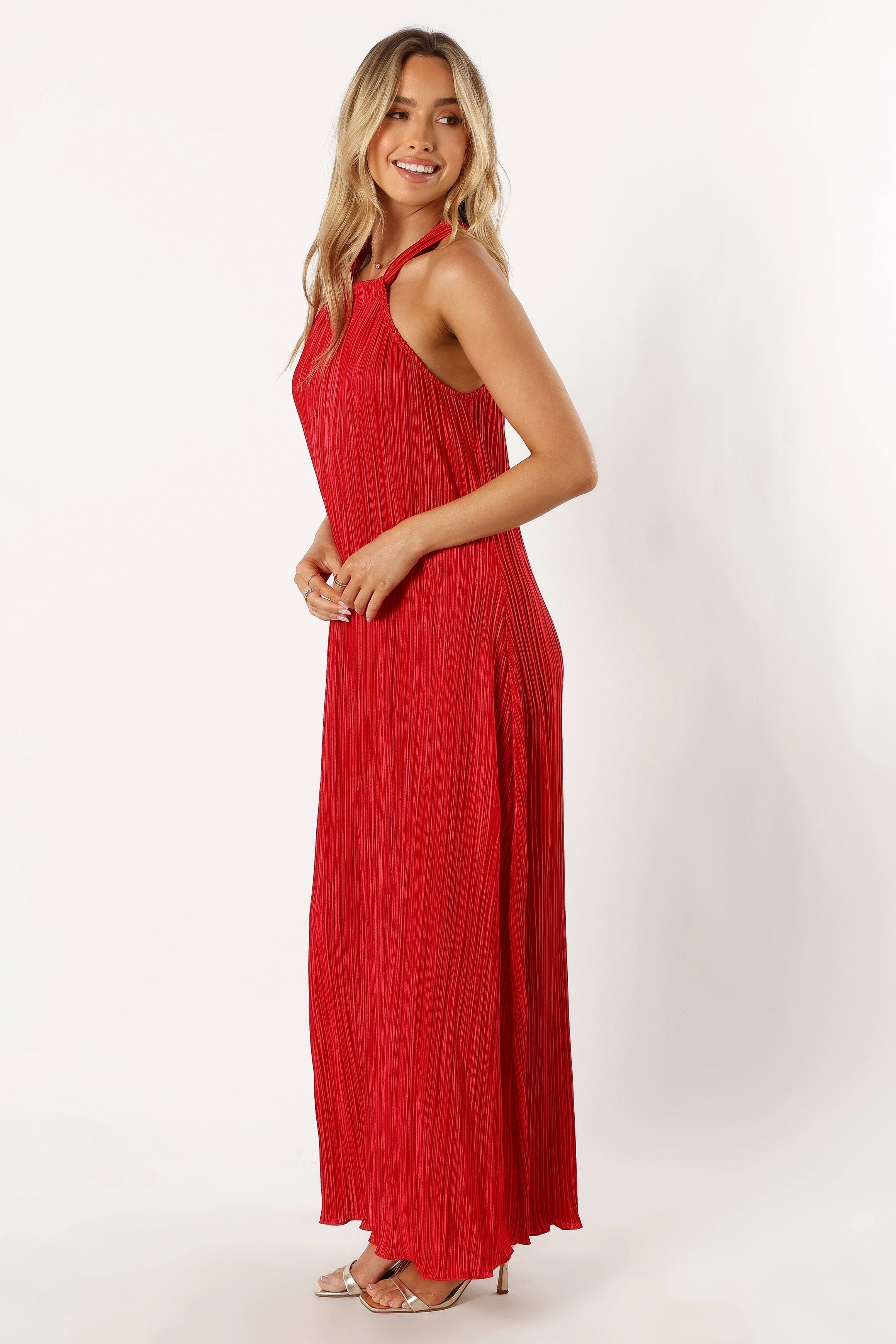 Melody Plisse Halter Maxi Dress - Red Night Out