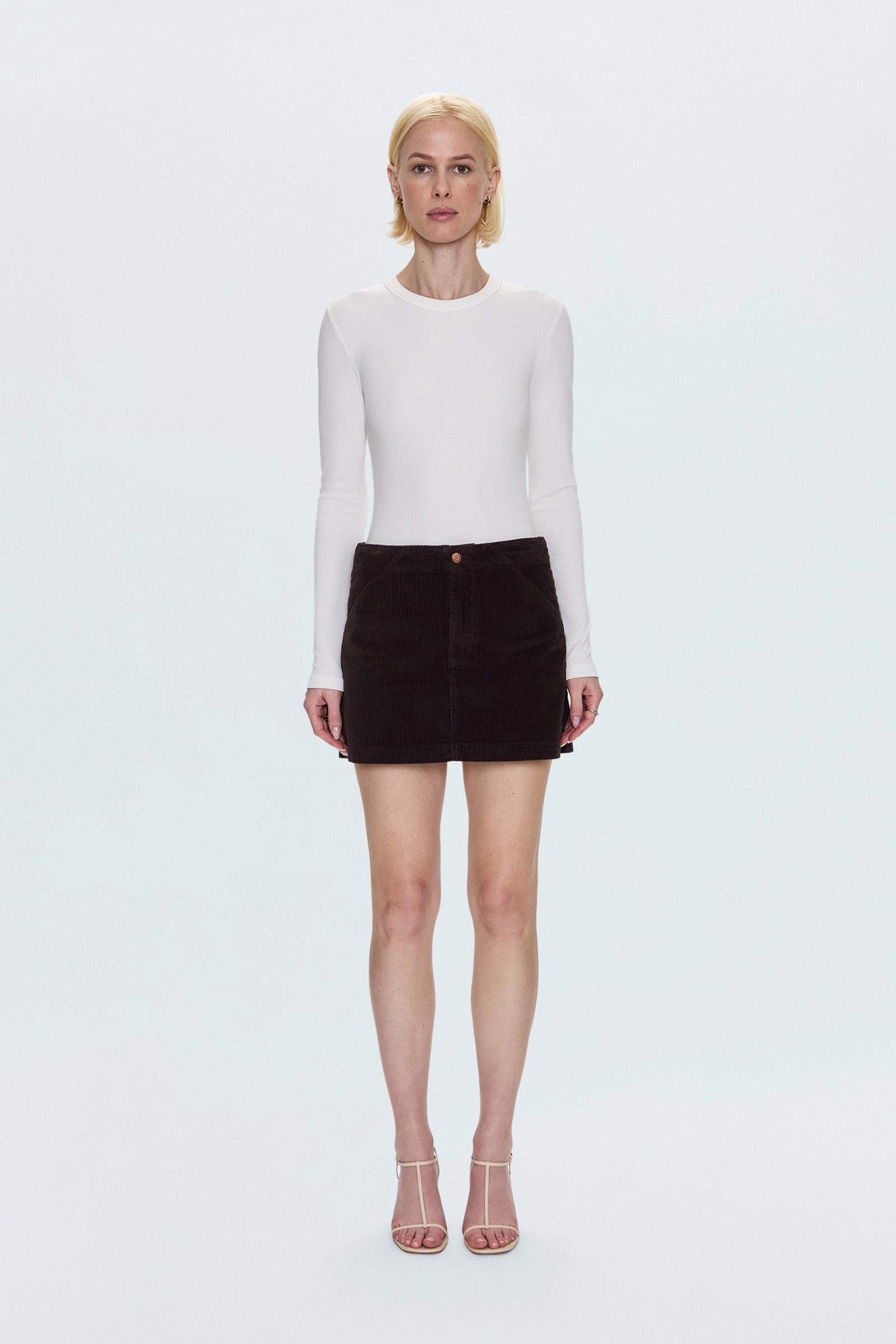 Uma High Rise Mini Skirt - Mocha Roll Up Fasten Lightweight Fabric