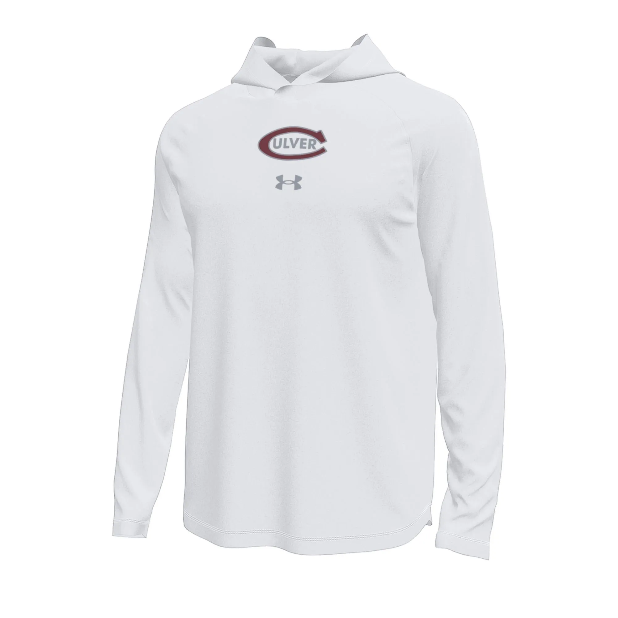 Under Armour Tech Stretch Long Sleeve Hood - White skinny but not tight DoubleStitchedHem