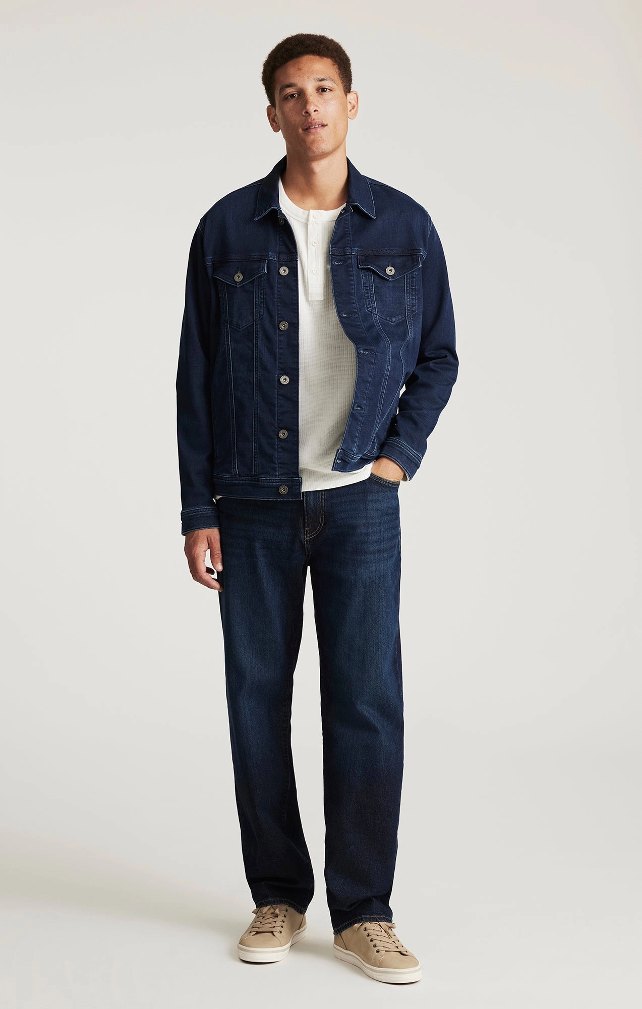 MARCEL LOOSE STRAIGHT LEG IN DEEP BRUSHED CLASSIC BLUE Modern Traveler Gear Sunny Vibes Reliable Basic