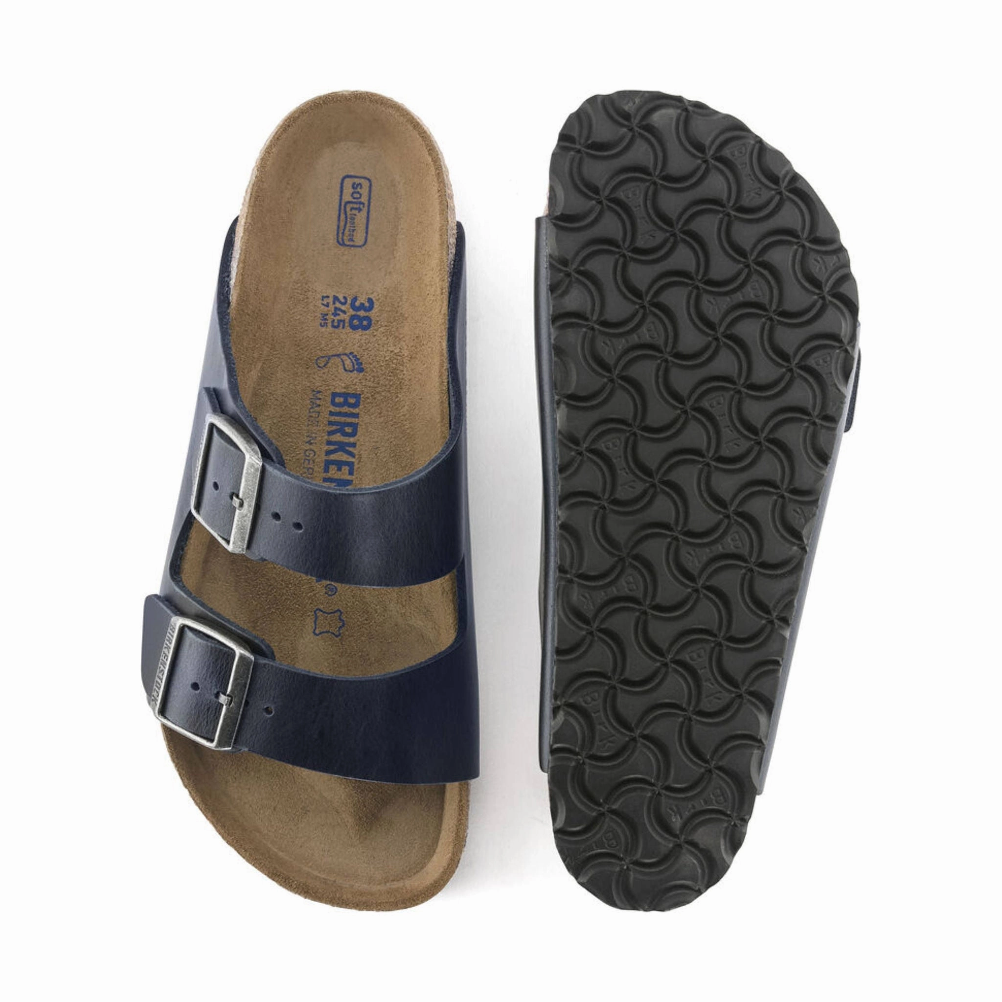 Brikenstock Arizona Soft Footbed Sandal - Oiled Leather Blue Moisture Wicking Inner Layer