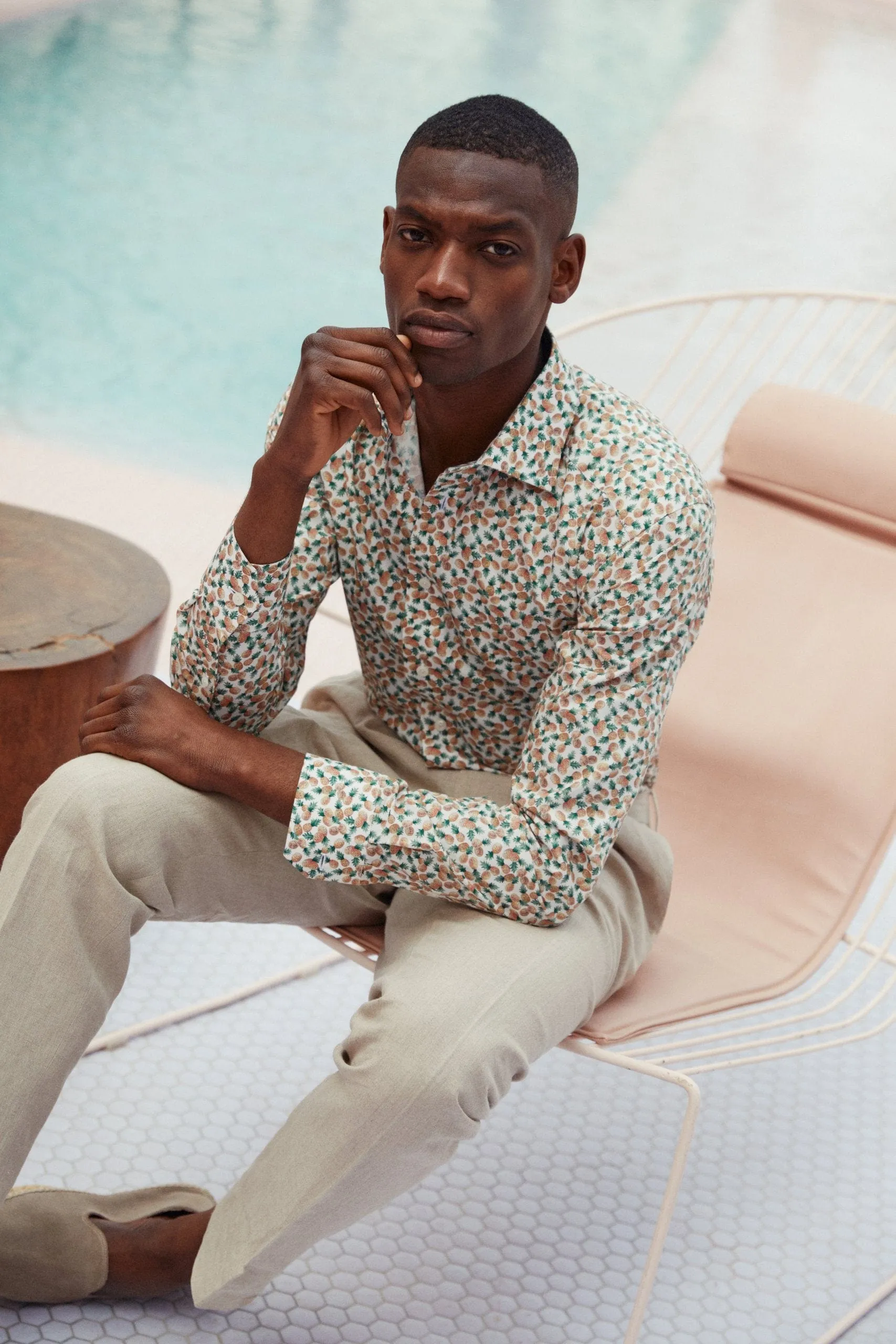 Slim Fit Pineapple Print Dress Shirt Statement Maker Abrasion resistant