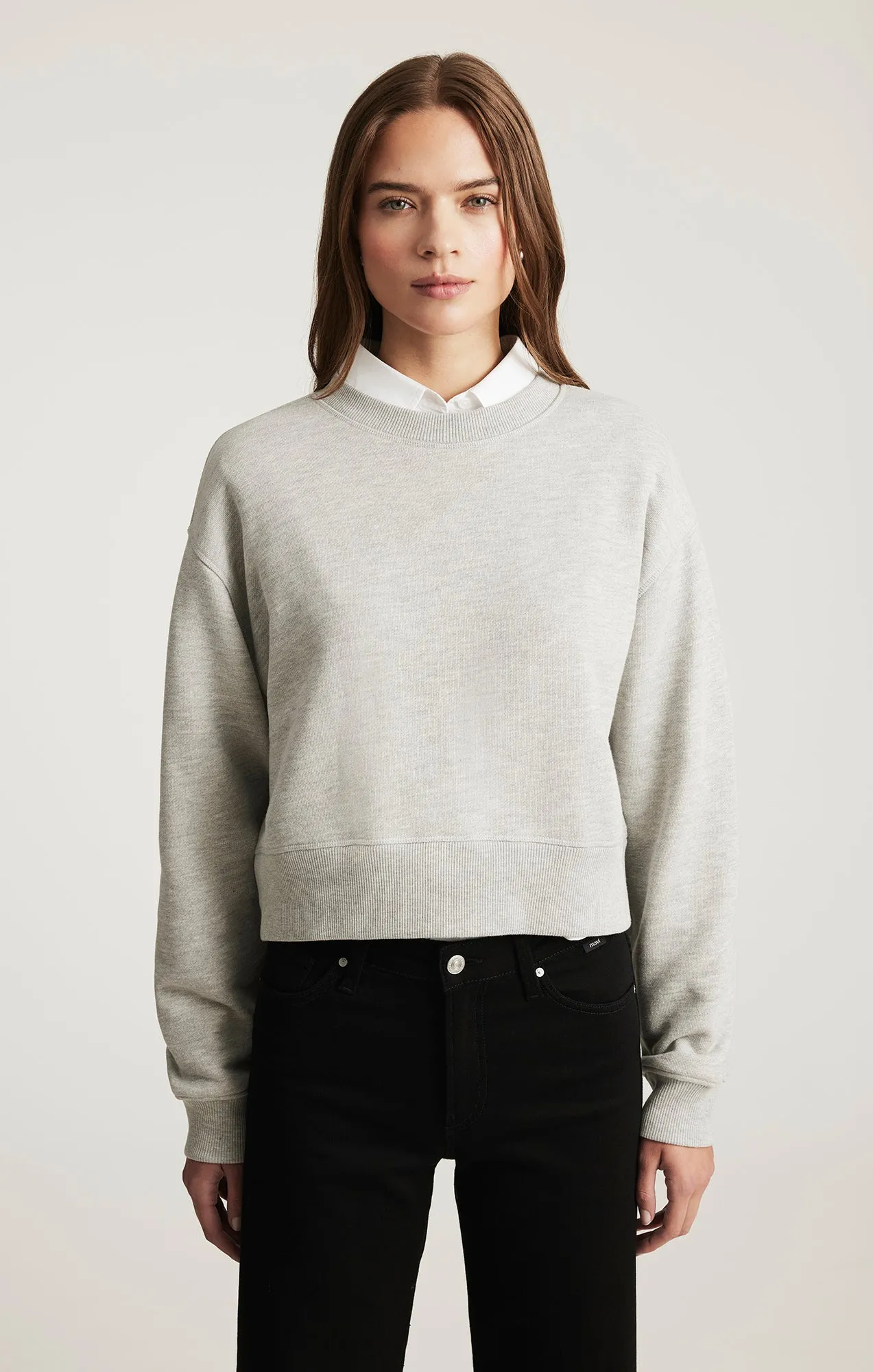 Modern Minimal product business casual suitability CROPPED CREW NECK SWEATSHIRT IN GREY MELANGE