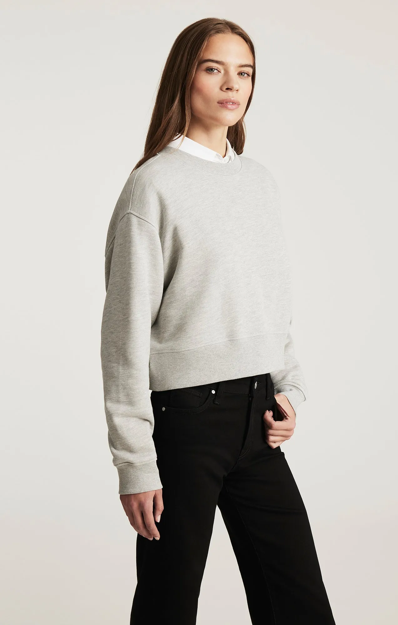 CROPPED CREW NECK SWEATSHIRT IN GREY MELANGE Street Sporty