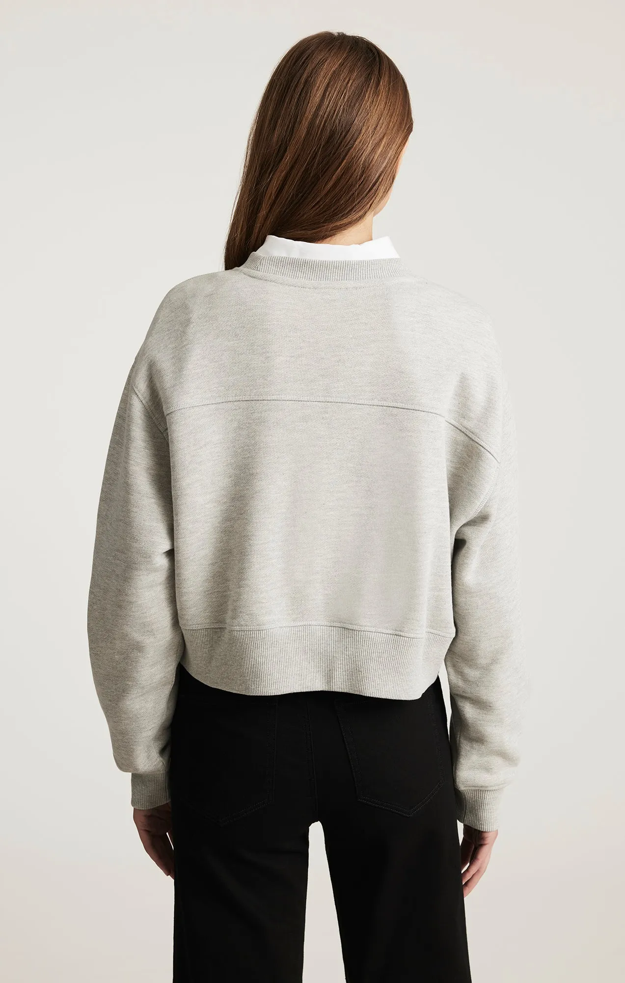 CROPPED CREW NECK SWEATSHIRT IN GREY MELANGE Timeless Layer