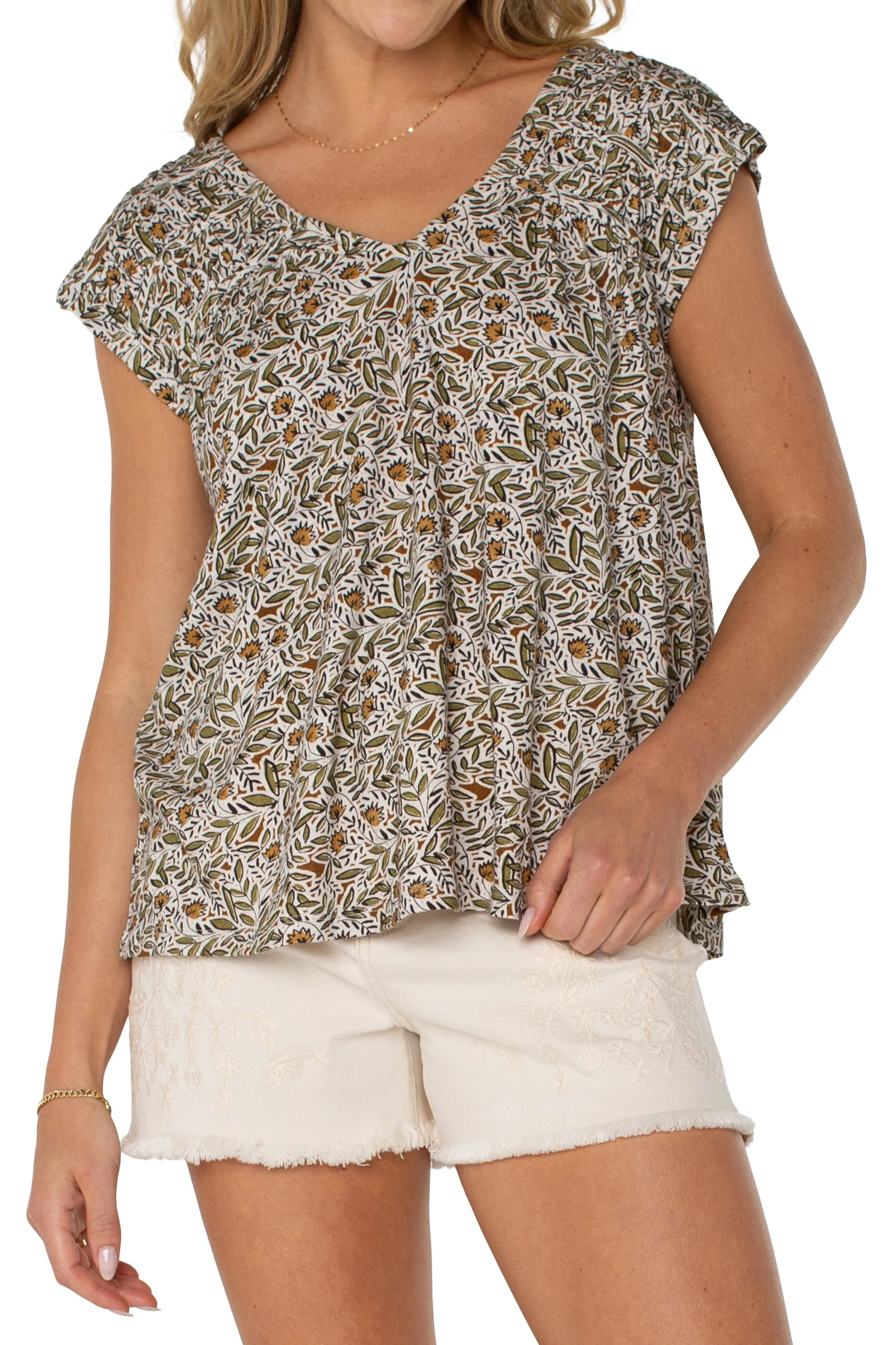 Odor Resistant Treatment Urban Trend Dolman Tie-Back Knit Top | Olive Leaf/Cream