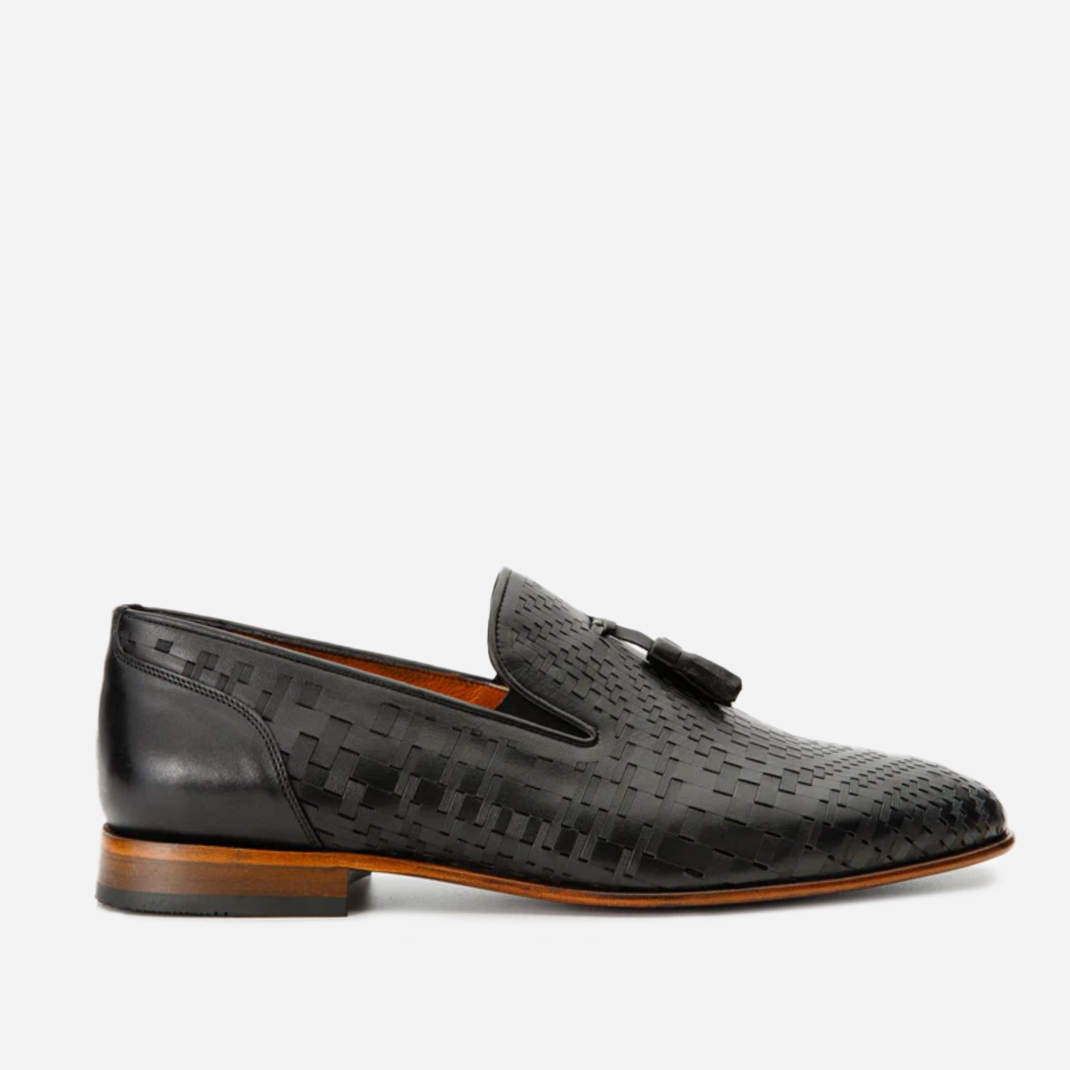 Durable materials The Meram Black Leather Tassel Slip-On Loafer Men Shoe