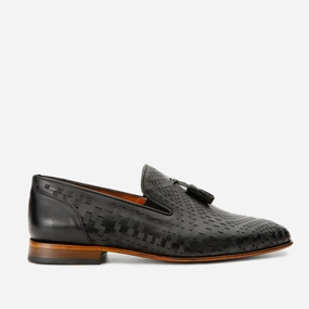 Durable materials The Meram Black Leather Tassel Slip-On Loafer Men Shoe