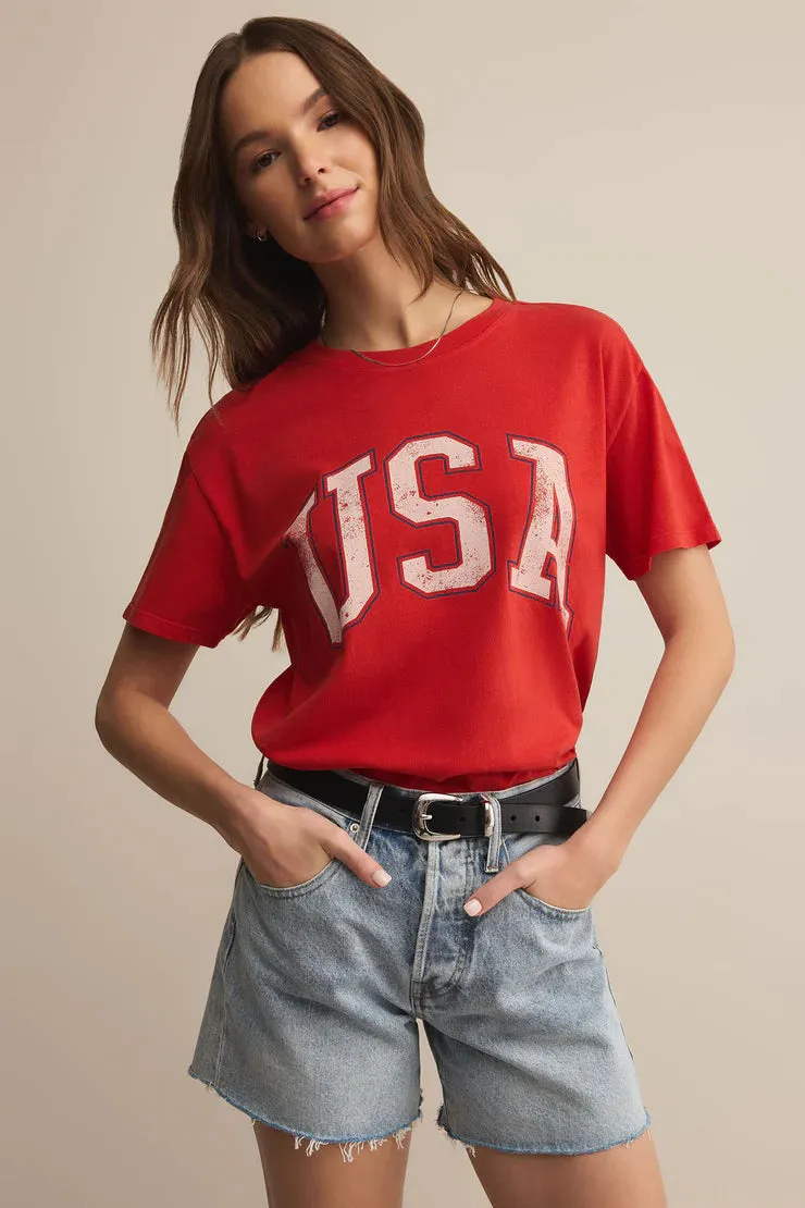 USA Boyfriend Tee | Cabana Red Light Flex Stylish Everyday Wear
