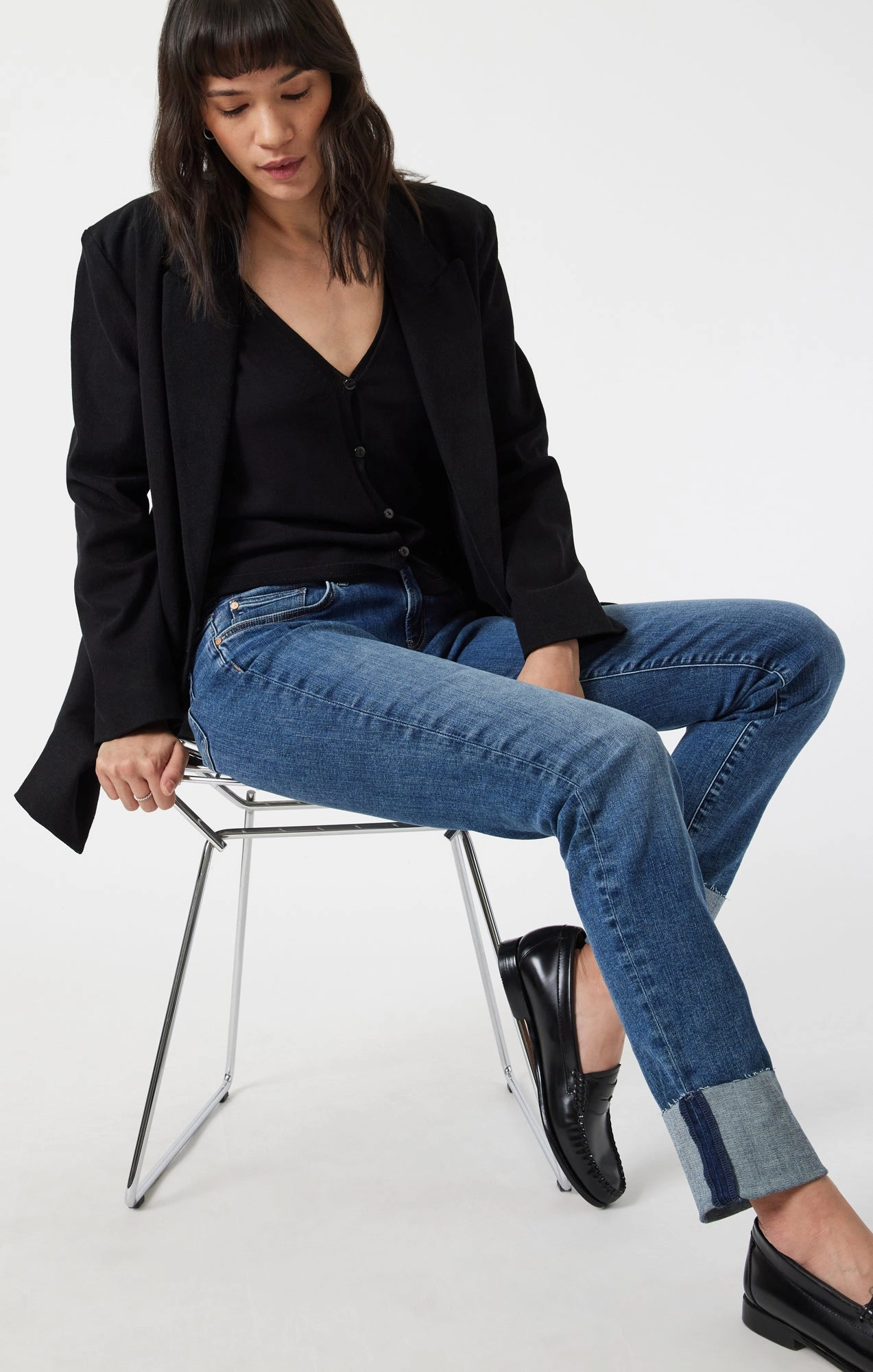 Base Layer Stretch Soft EMMA SLIM BOYFRIEND IN MID USED FLEX BLUE