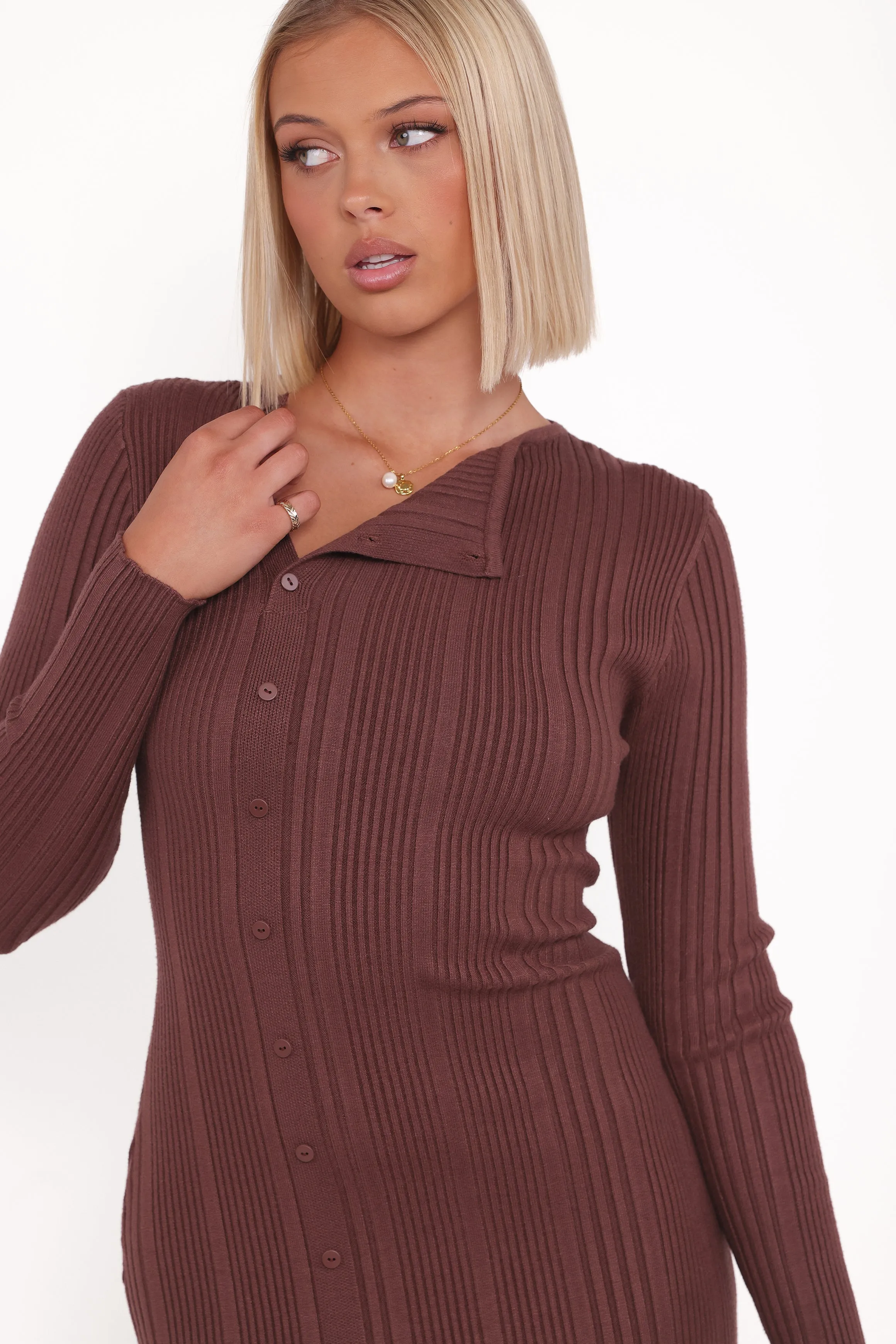 Valia Midi Dress - Espresso Jewel Accent Evening Chic