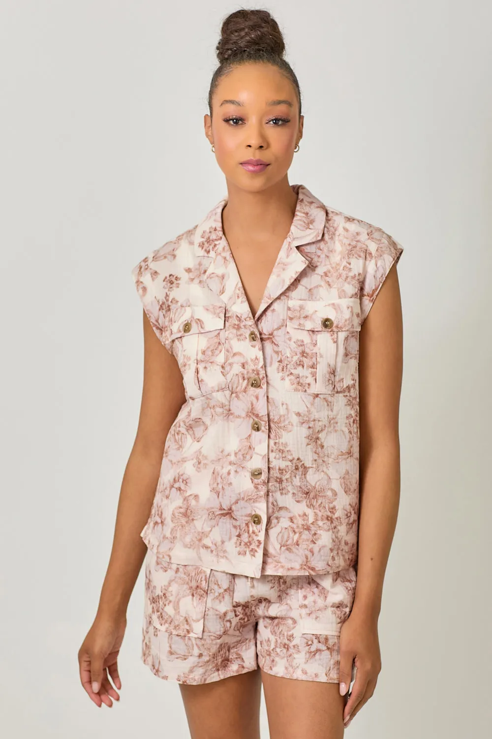 Vintage Wash Effect Soft Touch Wear Button Down Camp Shirt | Cappuccino