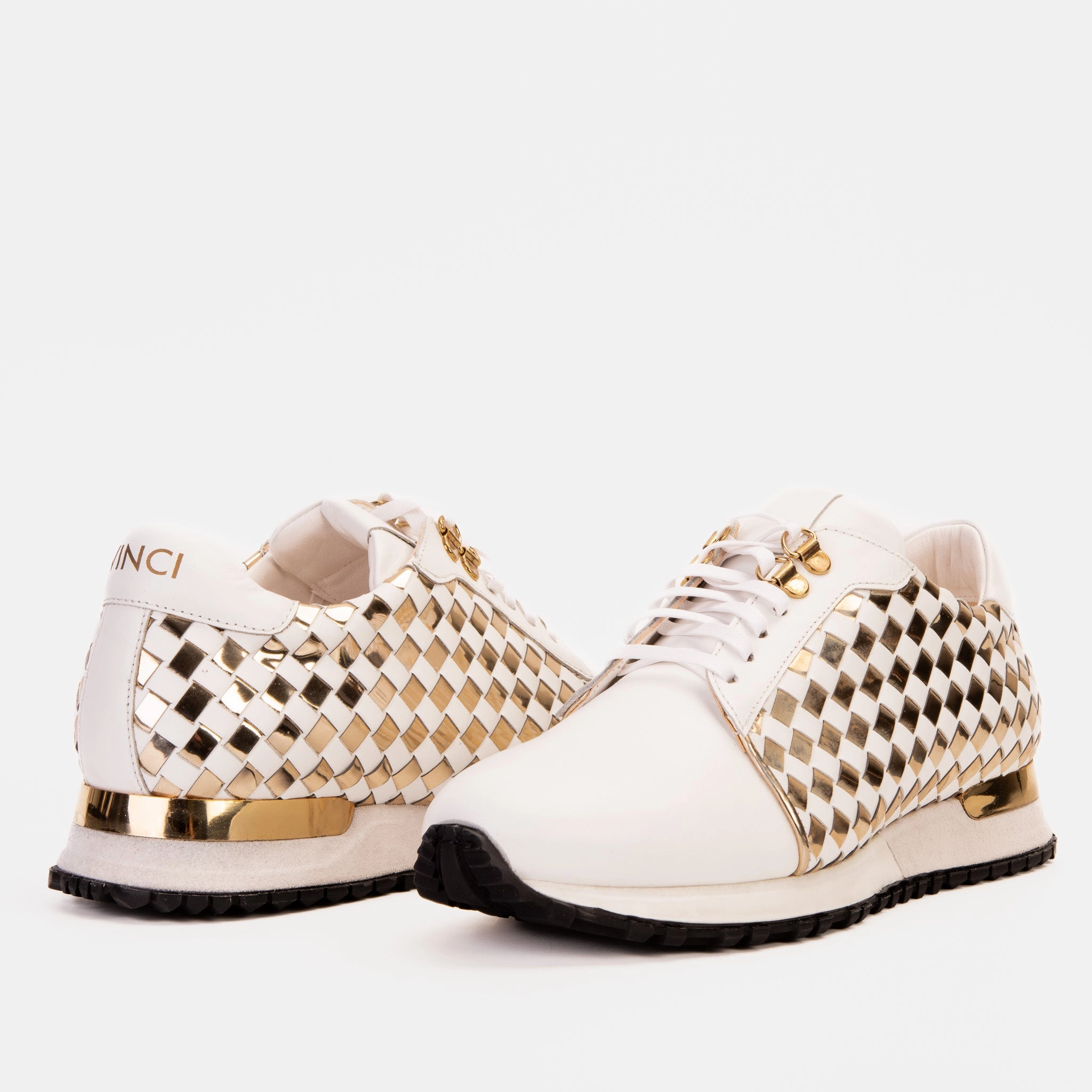 Torque Control Plate The Mackenzie White & Gold Woven Leather Men Sneaker