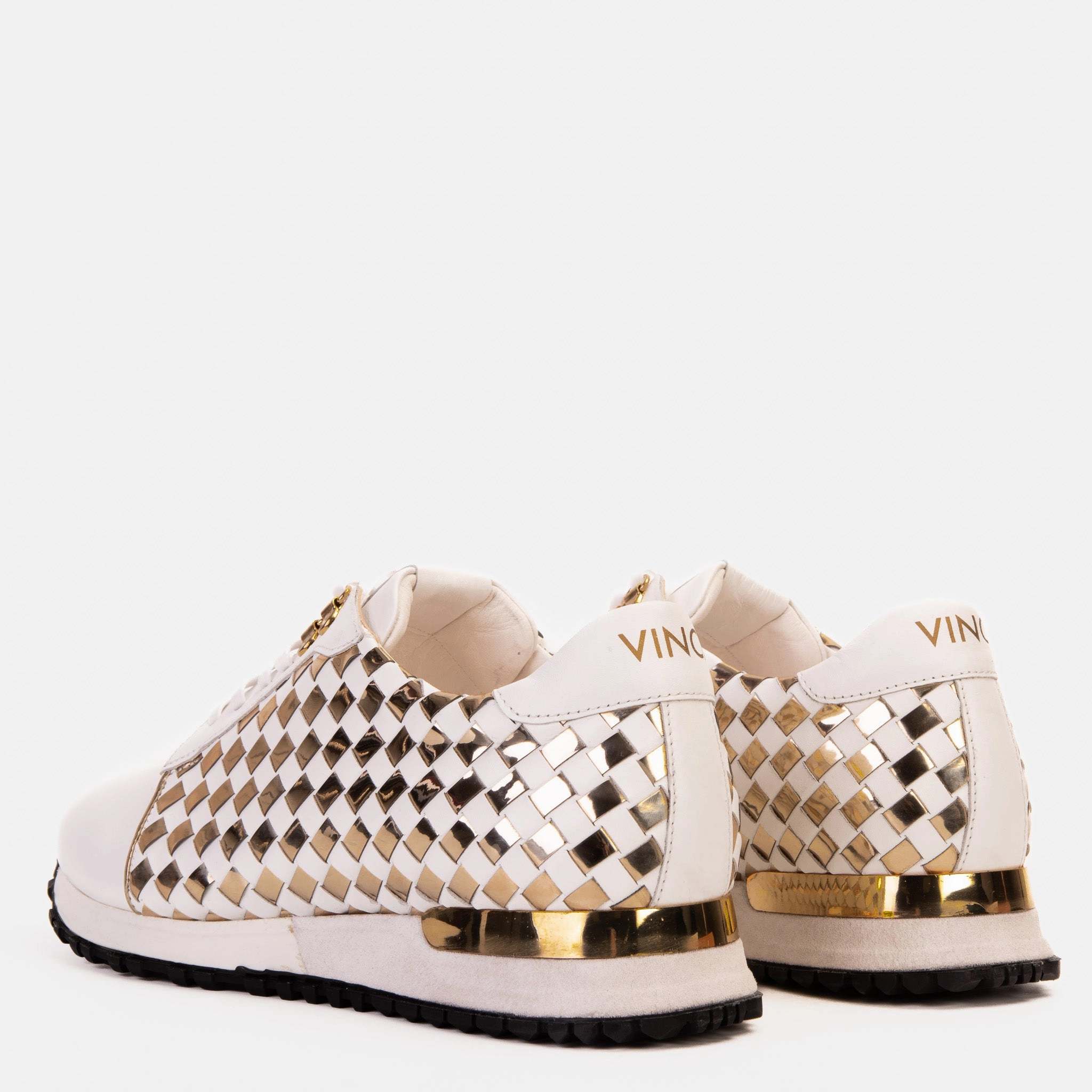 Bonded Seamless The Mackenzie White & Gold Woven Leather Men Sneaker