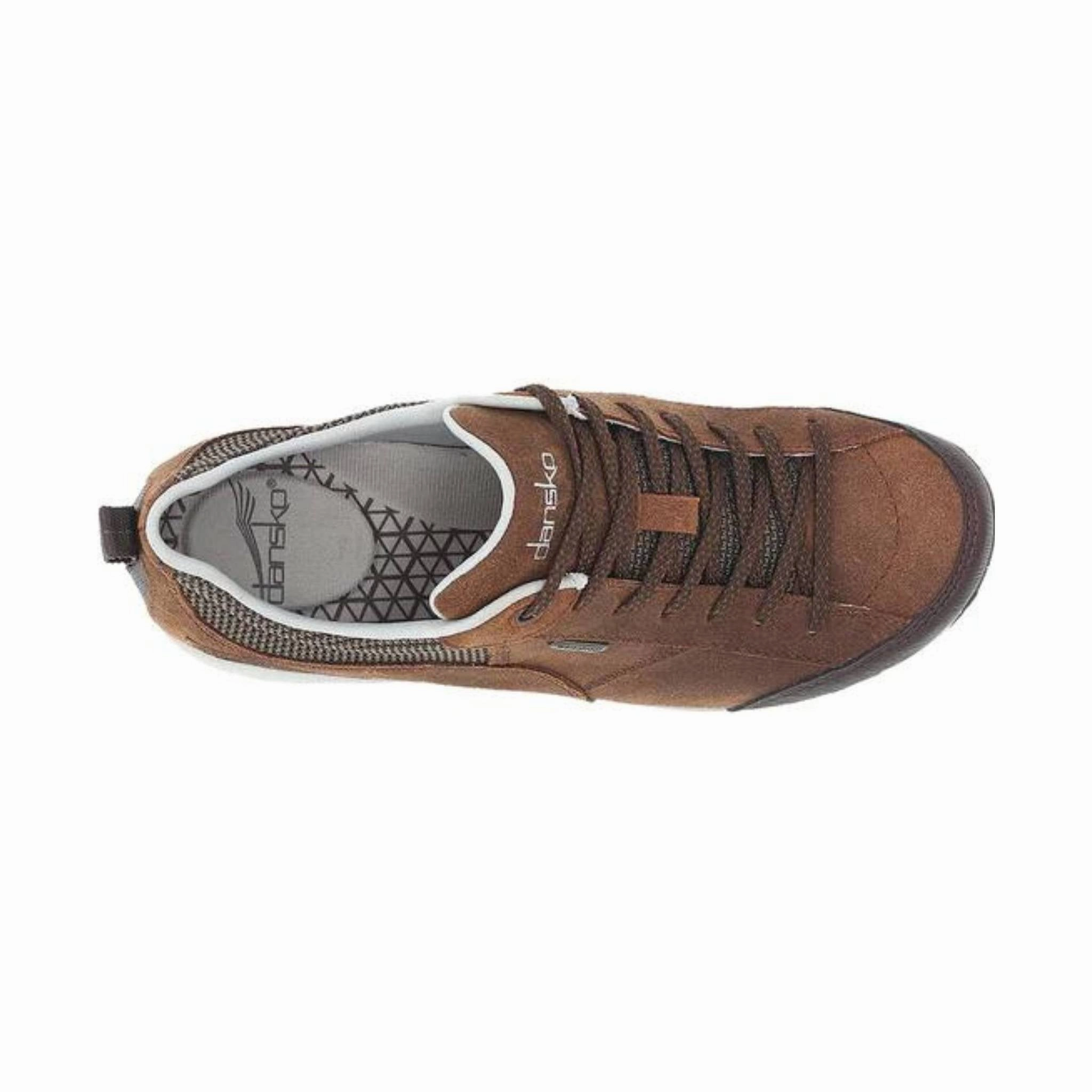Dansko Women's Paisley Waterproof Sneaker - Brown Burnished Suede All-Day Cushioning Blown Rubber Cushion