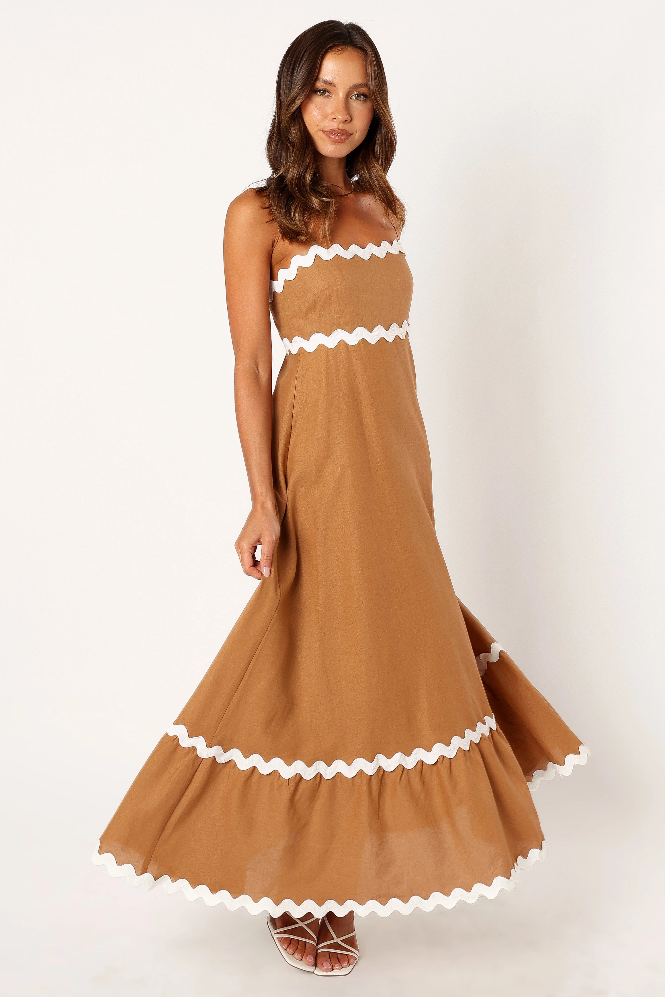 Yana Maxi Dress - Tan White Urban Look Sequin-Detail