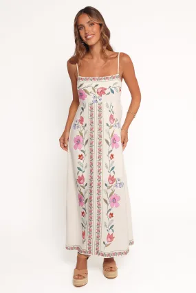 Vesta Midi Dress - Pink Multi Trendy Everyday Bare Arm