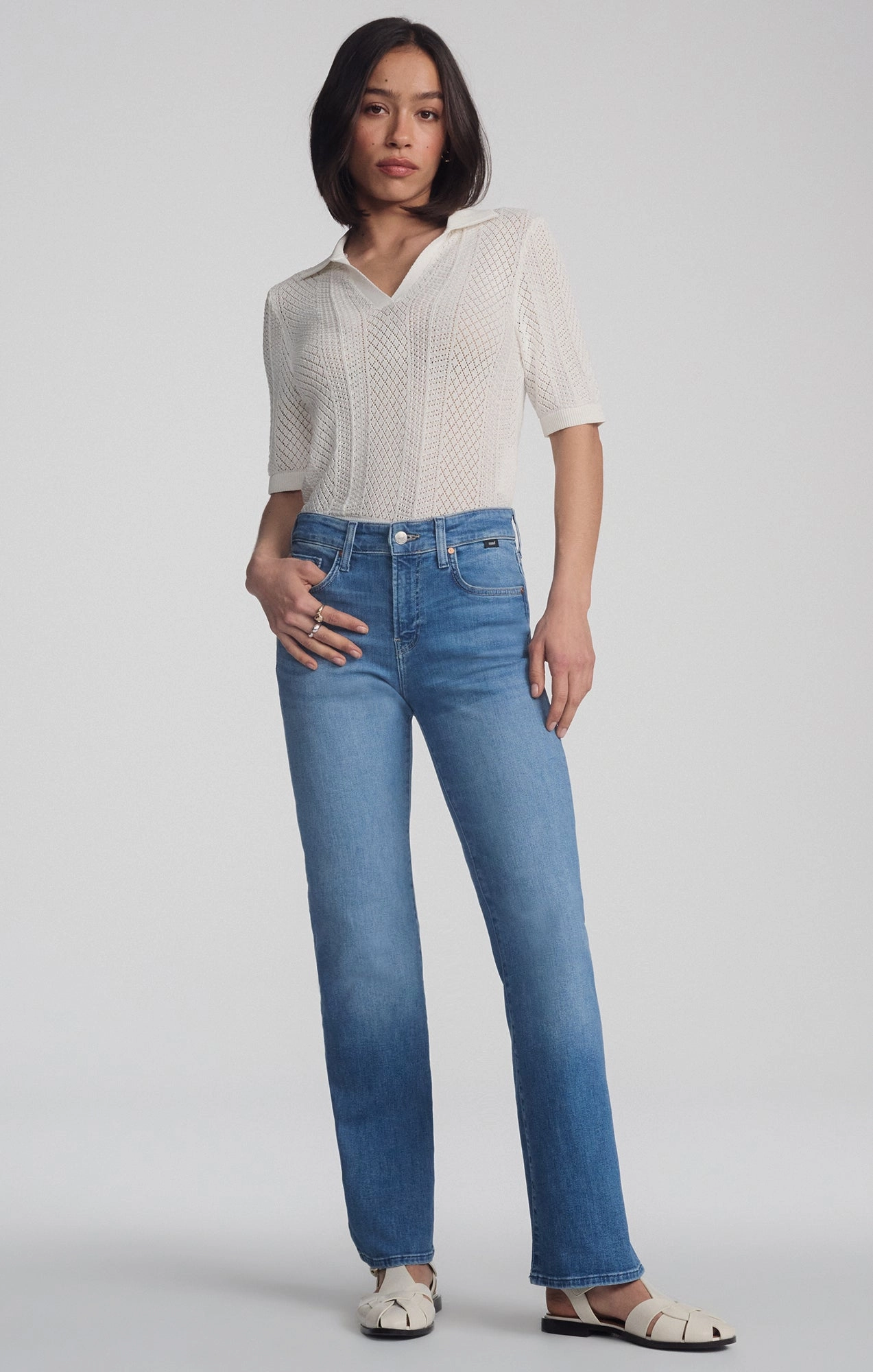 Flexible Waist Fashion Lover Outdoor Enthusiast VICKY BOOTCUT IN MID BLUE FLEX BLUE