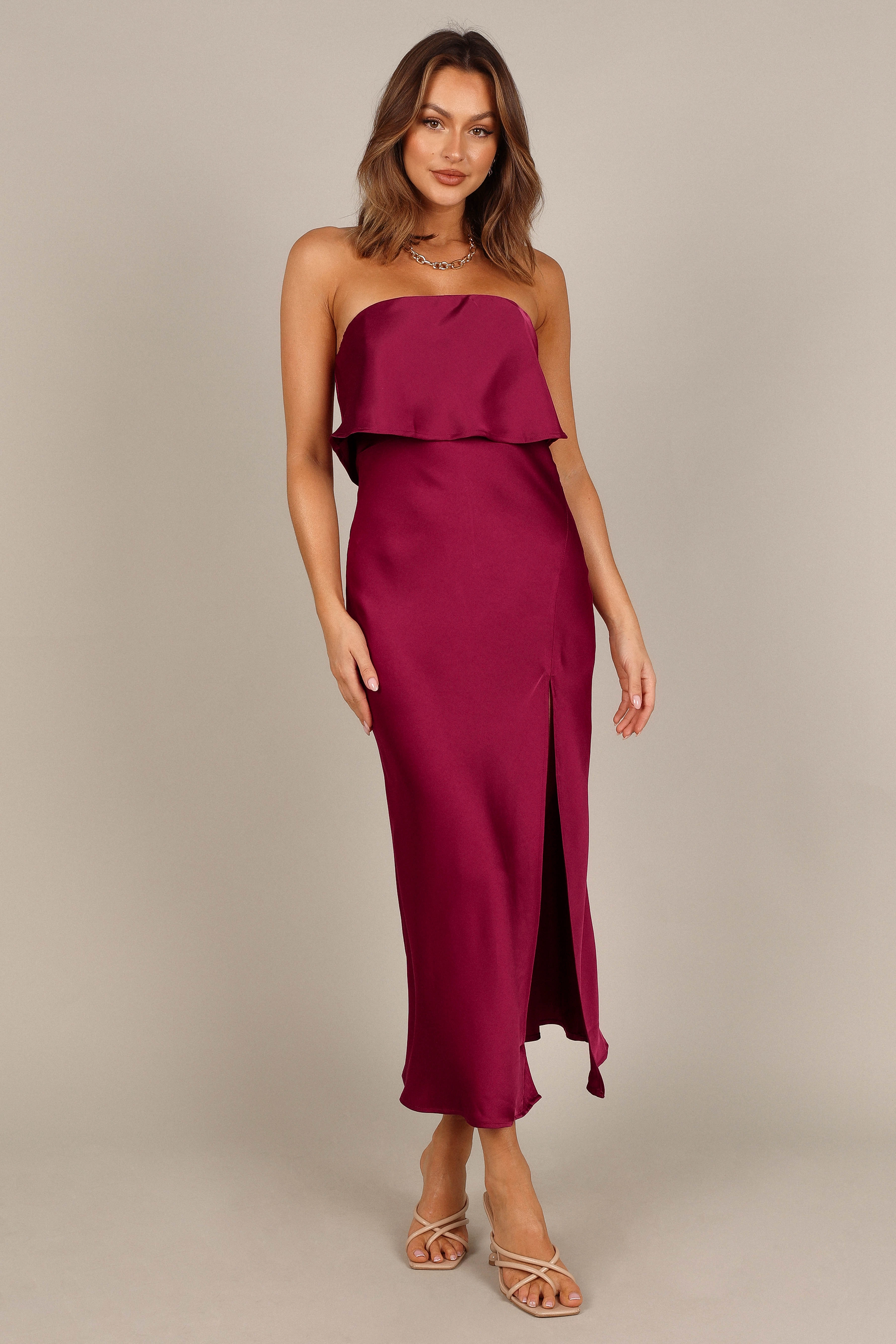 Vienna Strapless Midi Dress - Berry Pocket-Detail QuickReleaseClasp