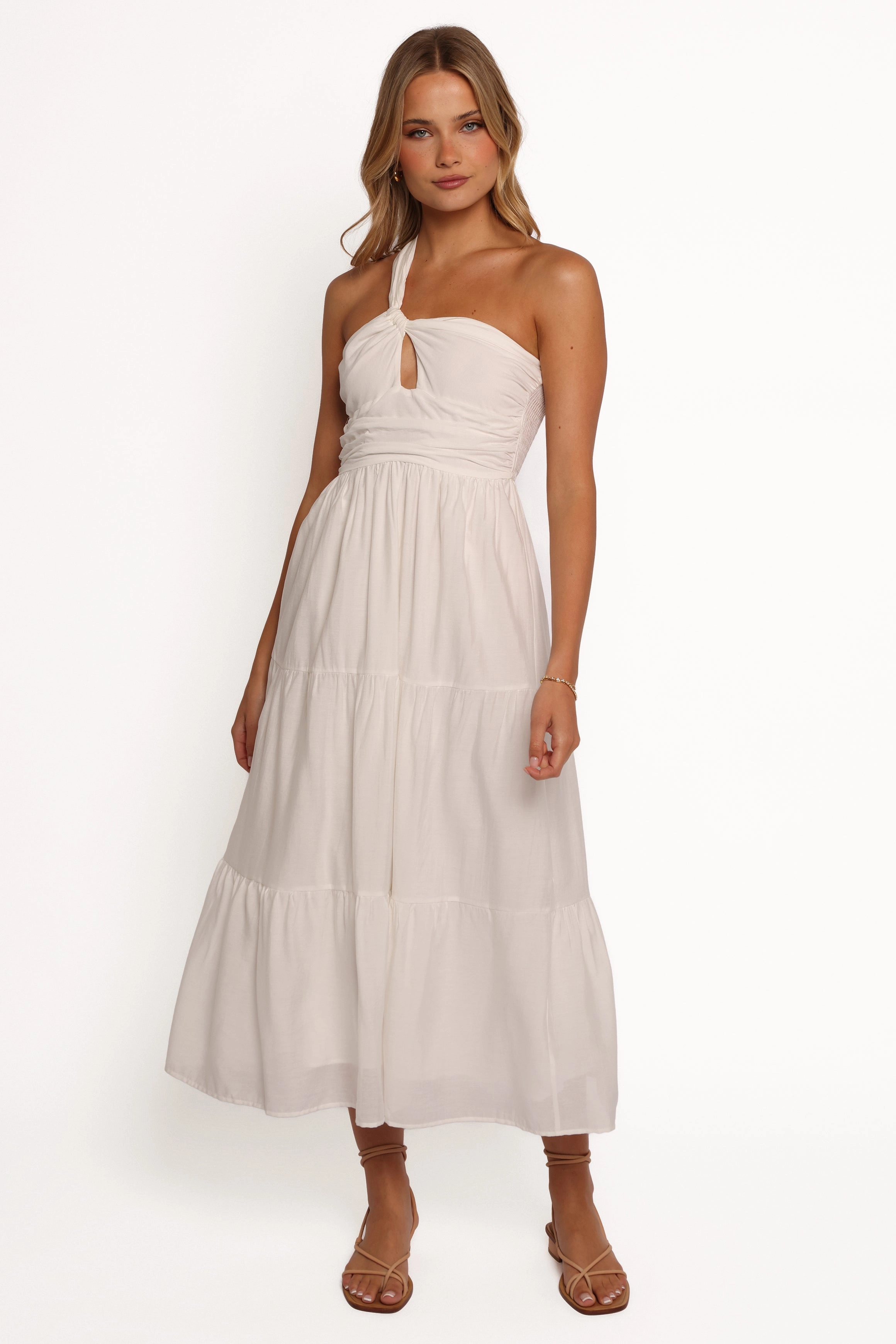 Vinny One Shoulder Maxi Dress - White Color Soft Fresh Fit