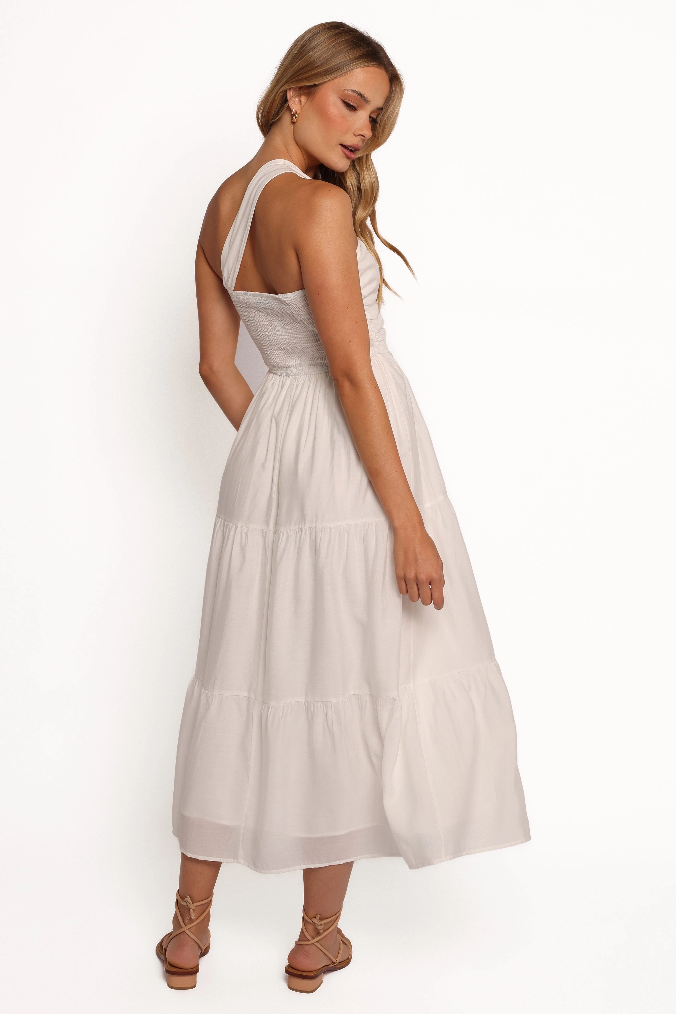 Vinny One Shoulder Maxi Dress - White Layered Volume Farm Air