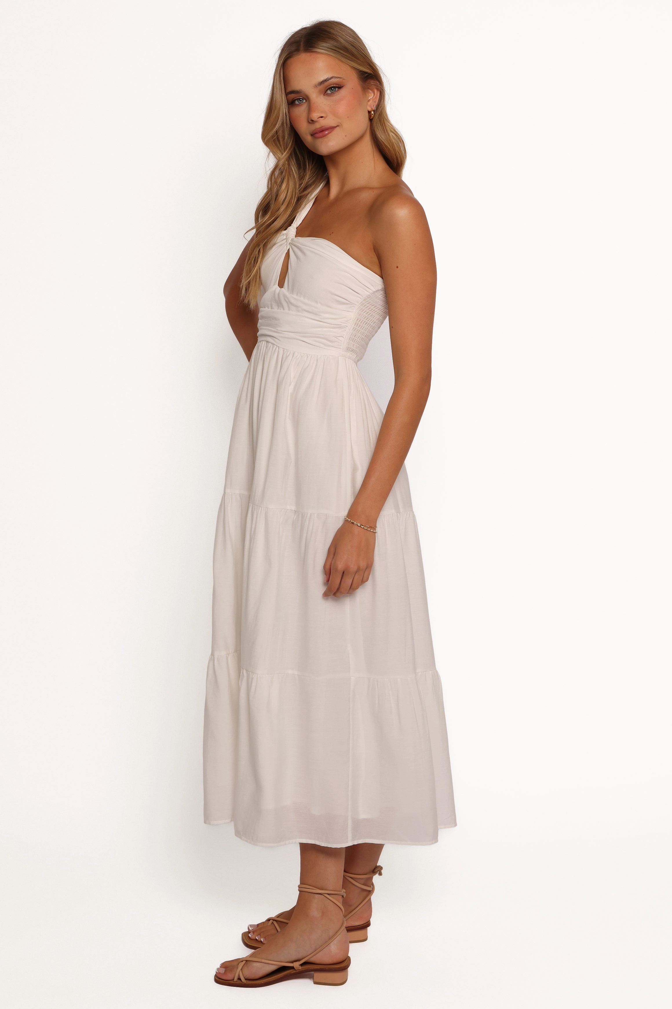 Vinny One Shoulder Maxi Dress - White Collar Accent Effortless Piece