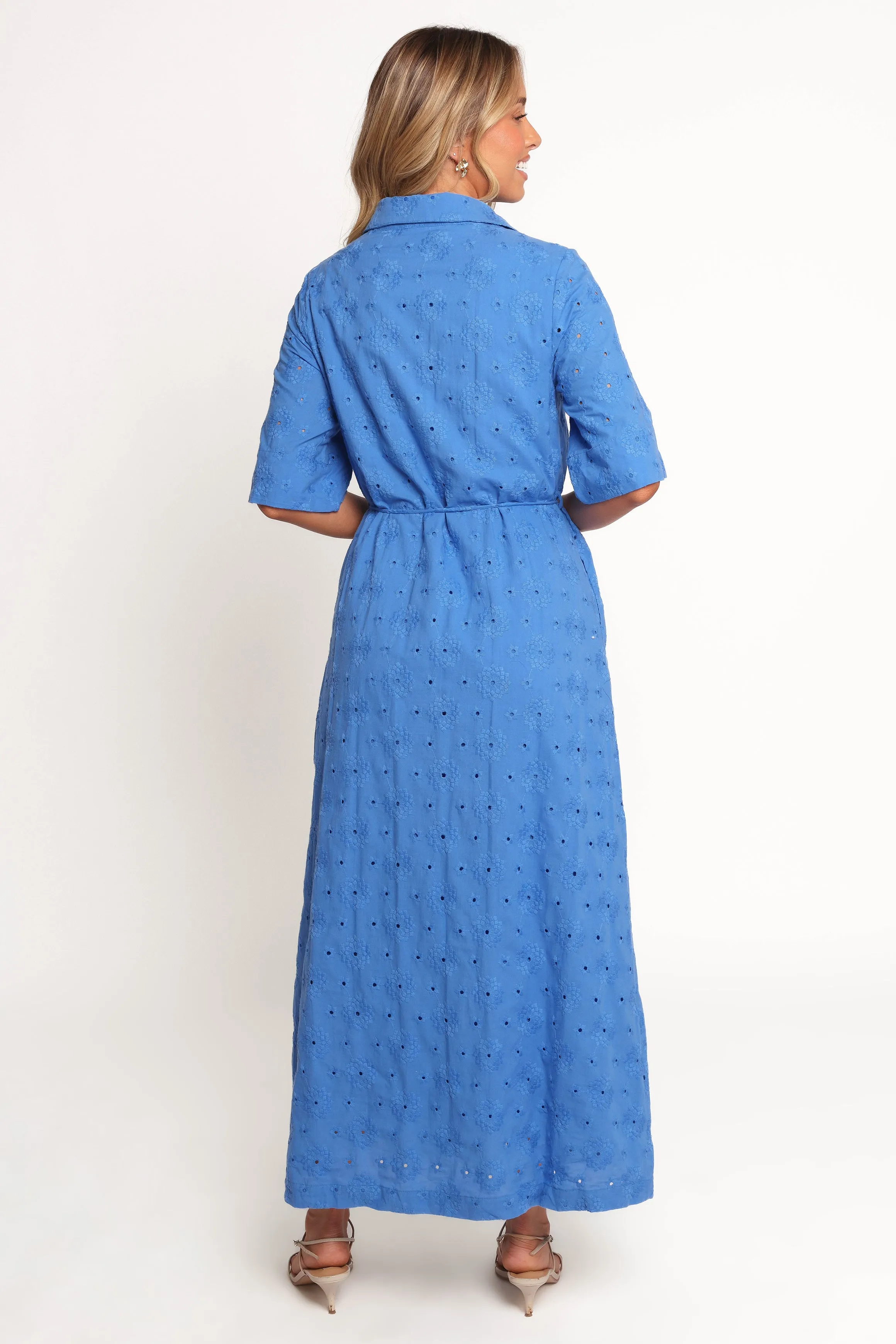 Day Magic Structured Fit Cooper Embroidered Button Through Midi Dress - Cobalt