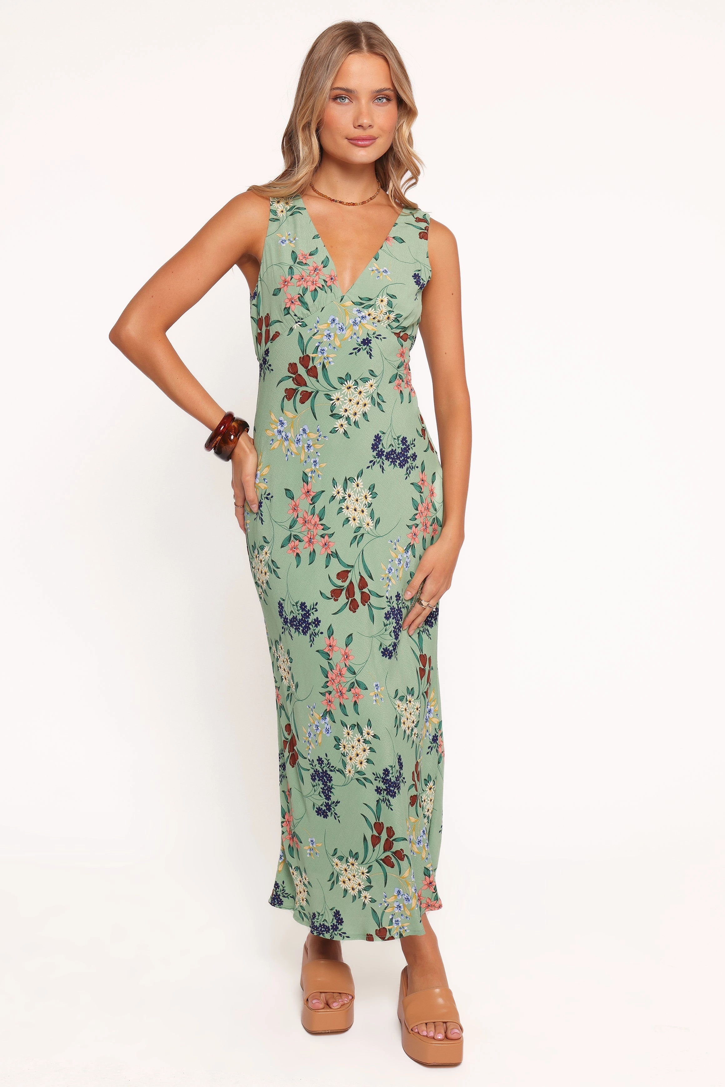 Natural Silhouette Acilia Midi Dress - Sage Floral
