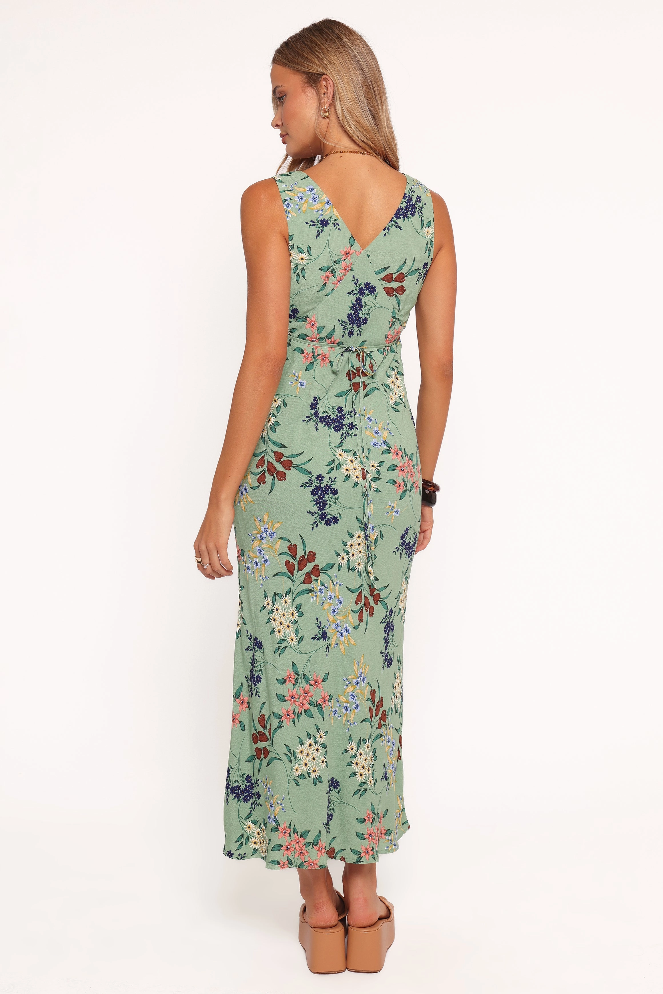 Minimalist Layering Perfectly Tailored Acilia Midi Dress - Sage Floral