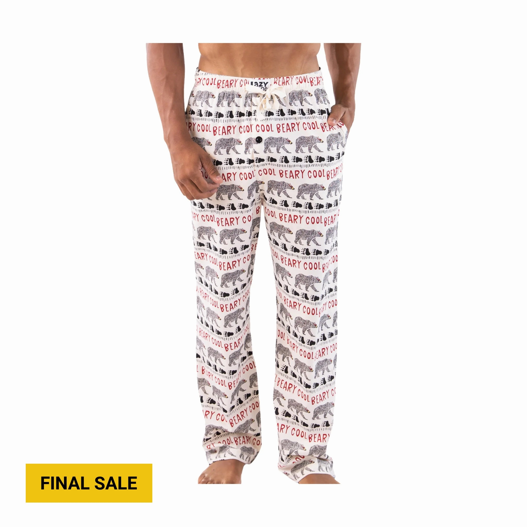 Lazy One Men's Beary Cool PJ Pant - White Decorative stitching Essential Look