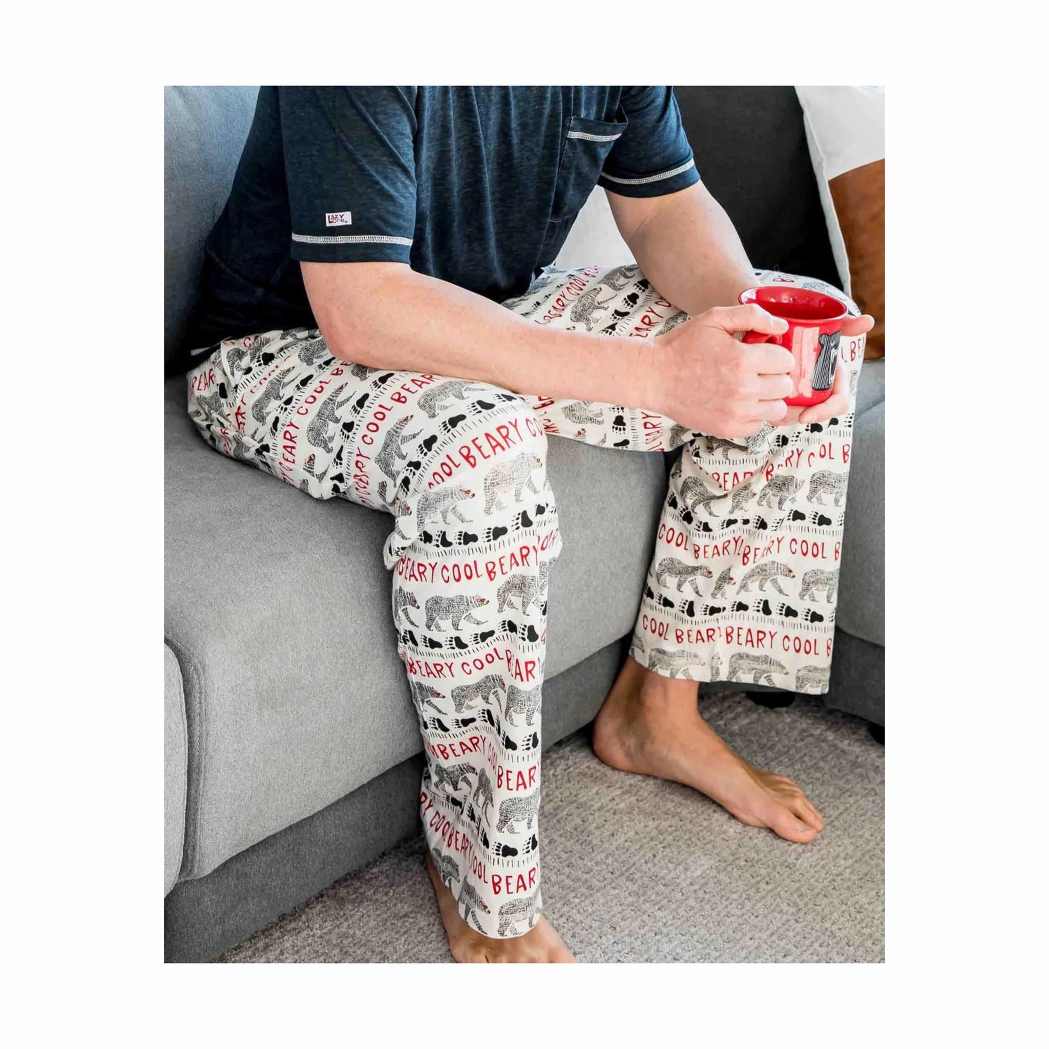 Lazy One Men's Beary Cool PJ Pant - White Sport Wear Fit Contrast Trim