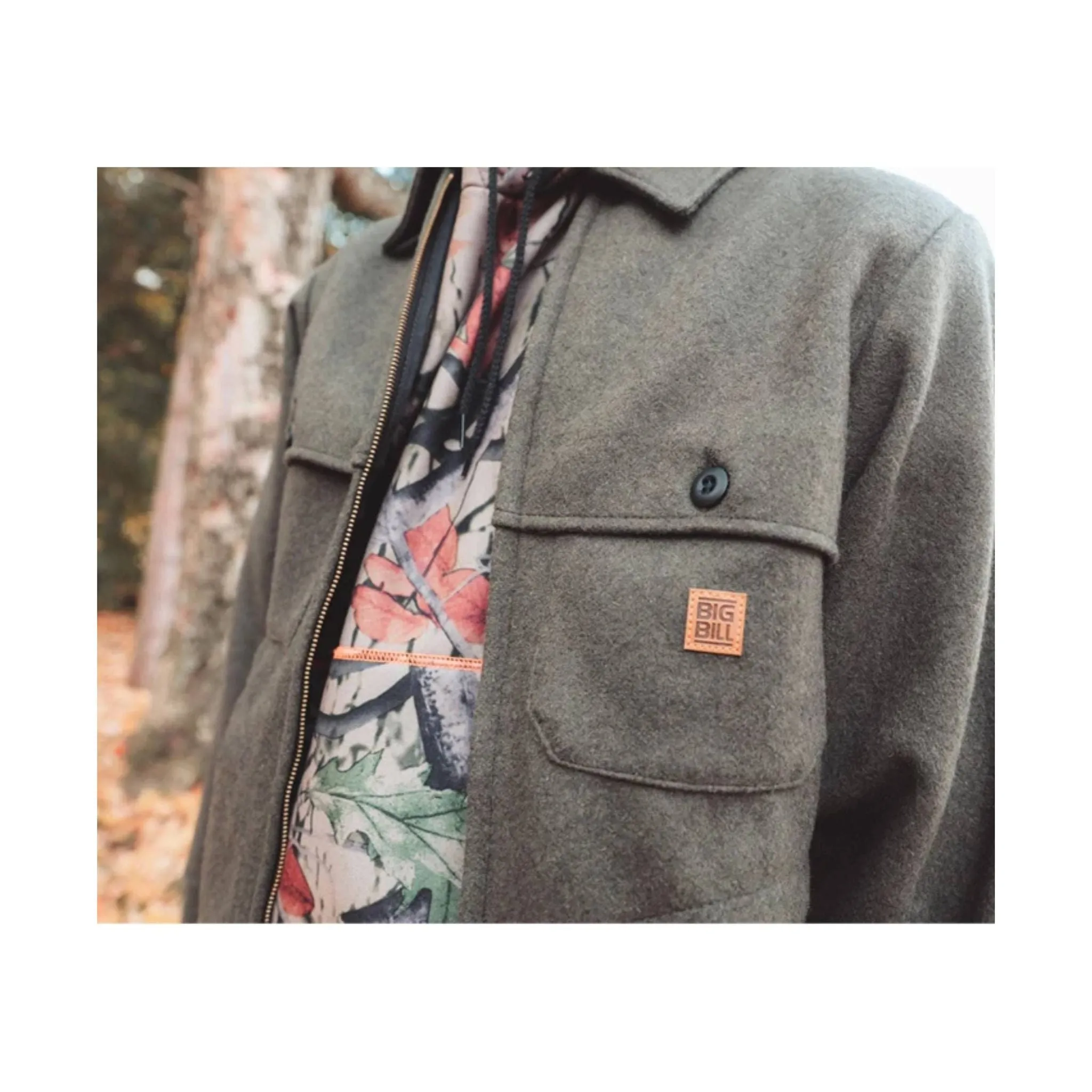 Big Bill Men's Wool Zip Jacket - Green Non Restrictive Mobility Ripstop Fabric Technology