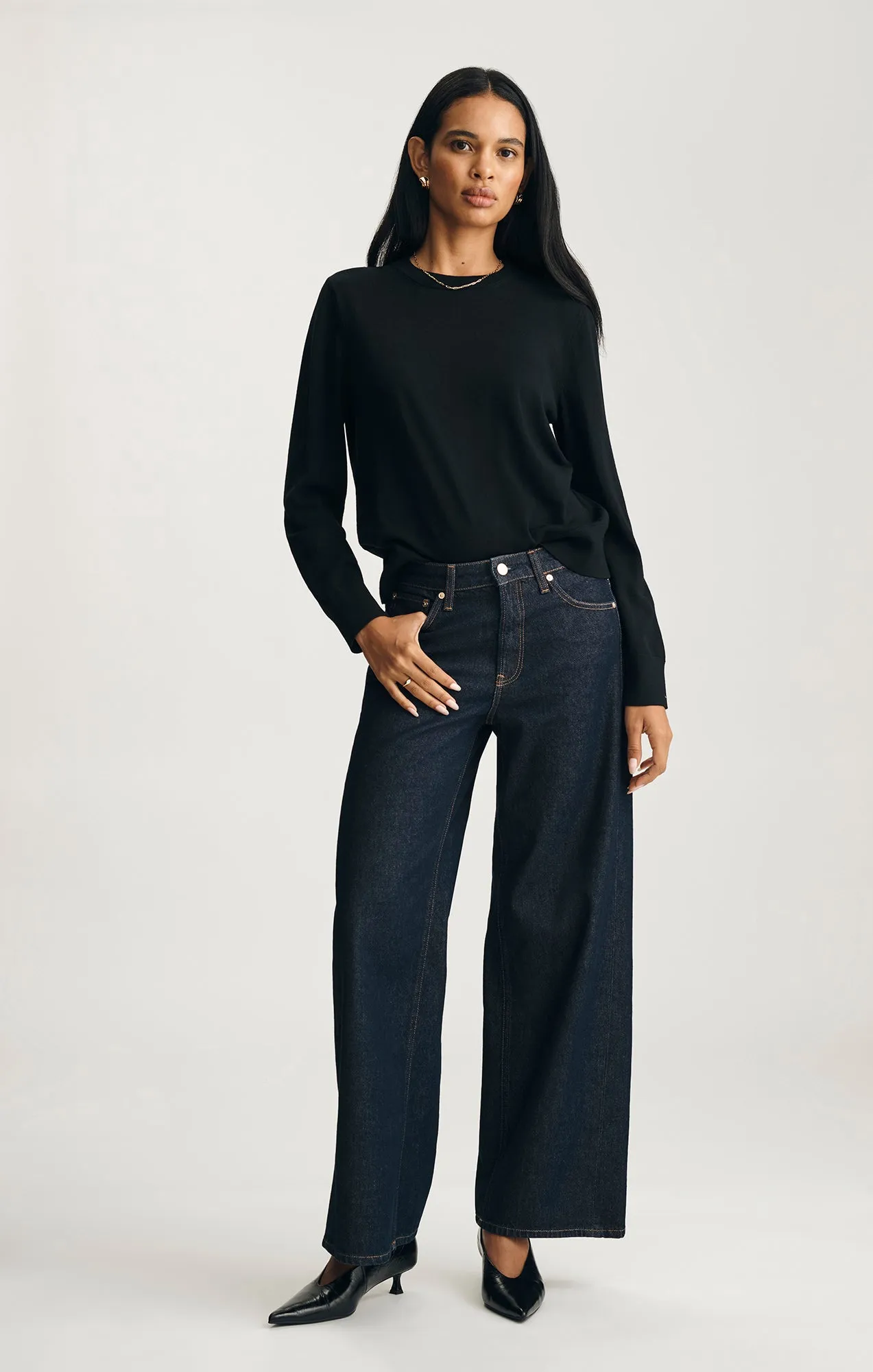 EDITION WOOL CREW NECK SWEATER IN BLACK product fringe edginess Unisex Comfort